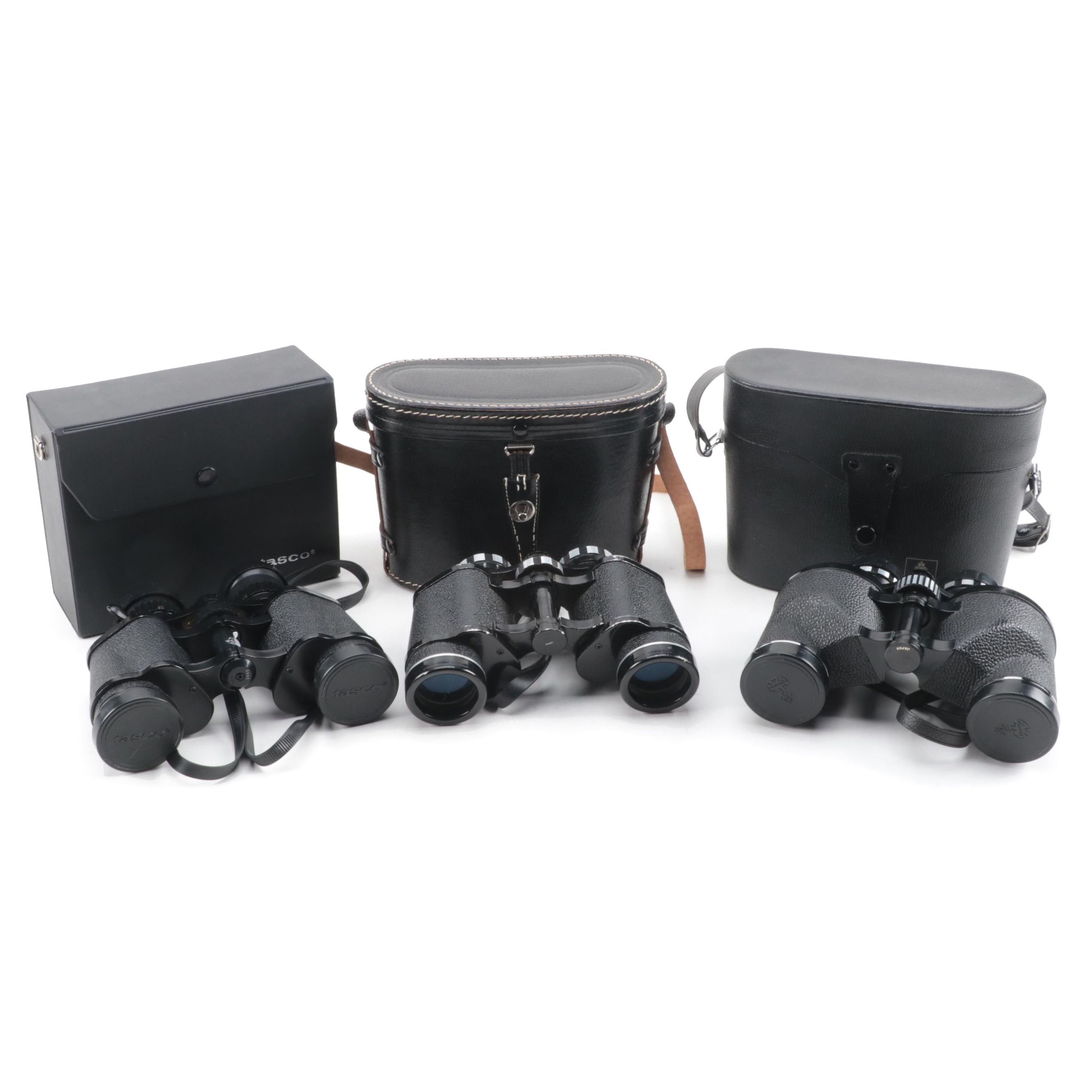 Three Tasco Binoculars With Coated Optics and Cases, Contemporary