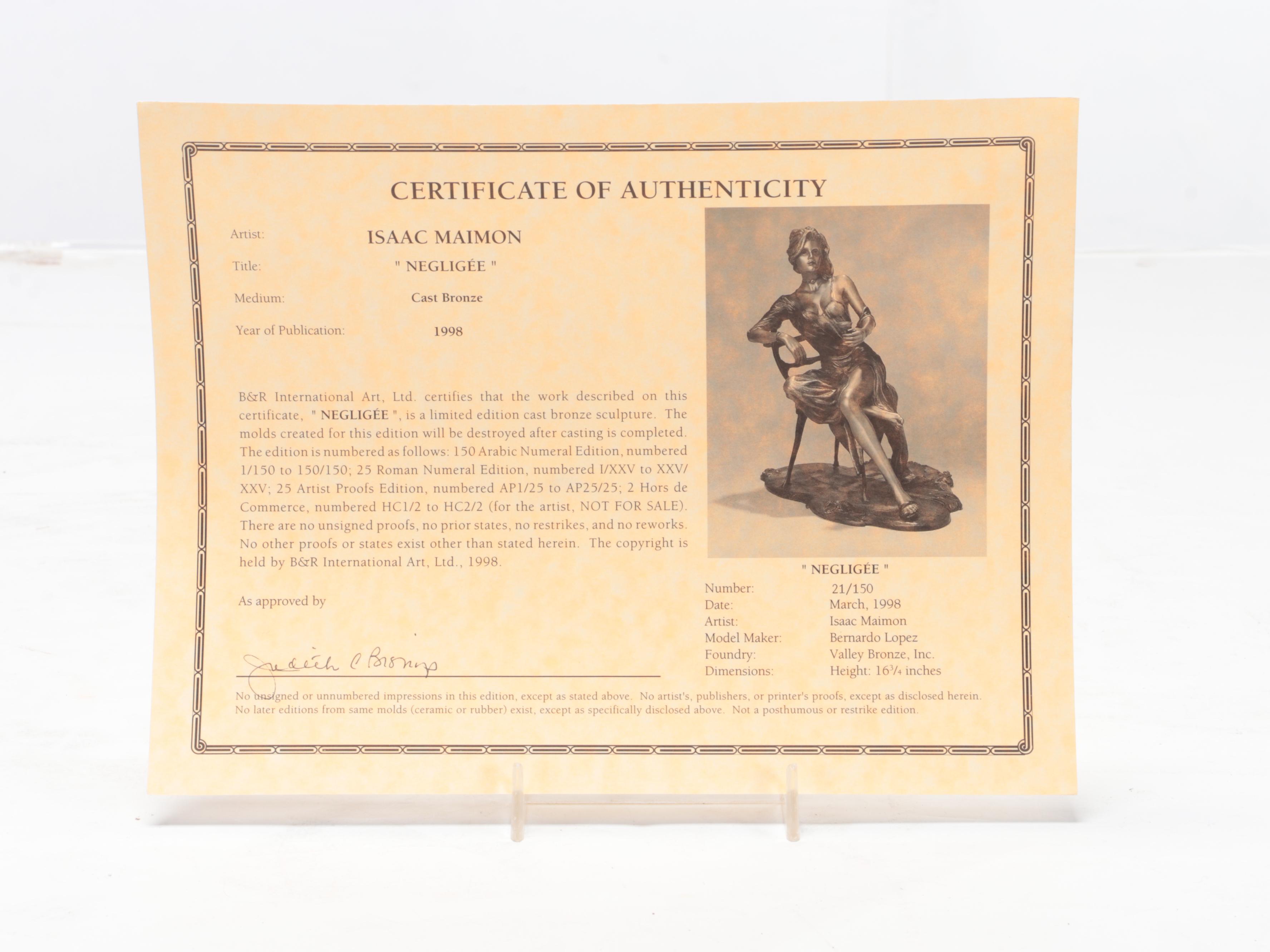 Isaac Maimon Bronze Sculpture "Negligée," 1998