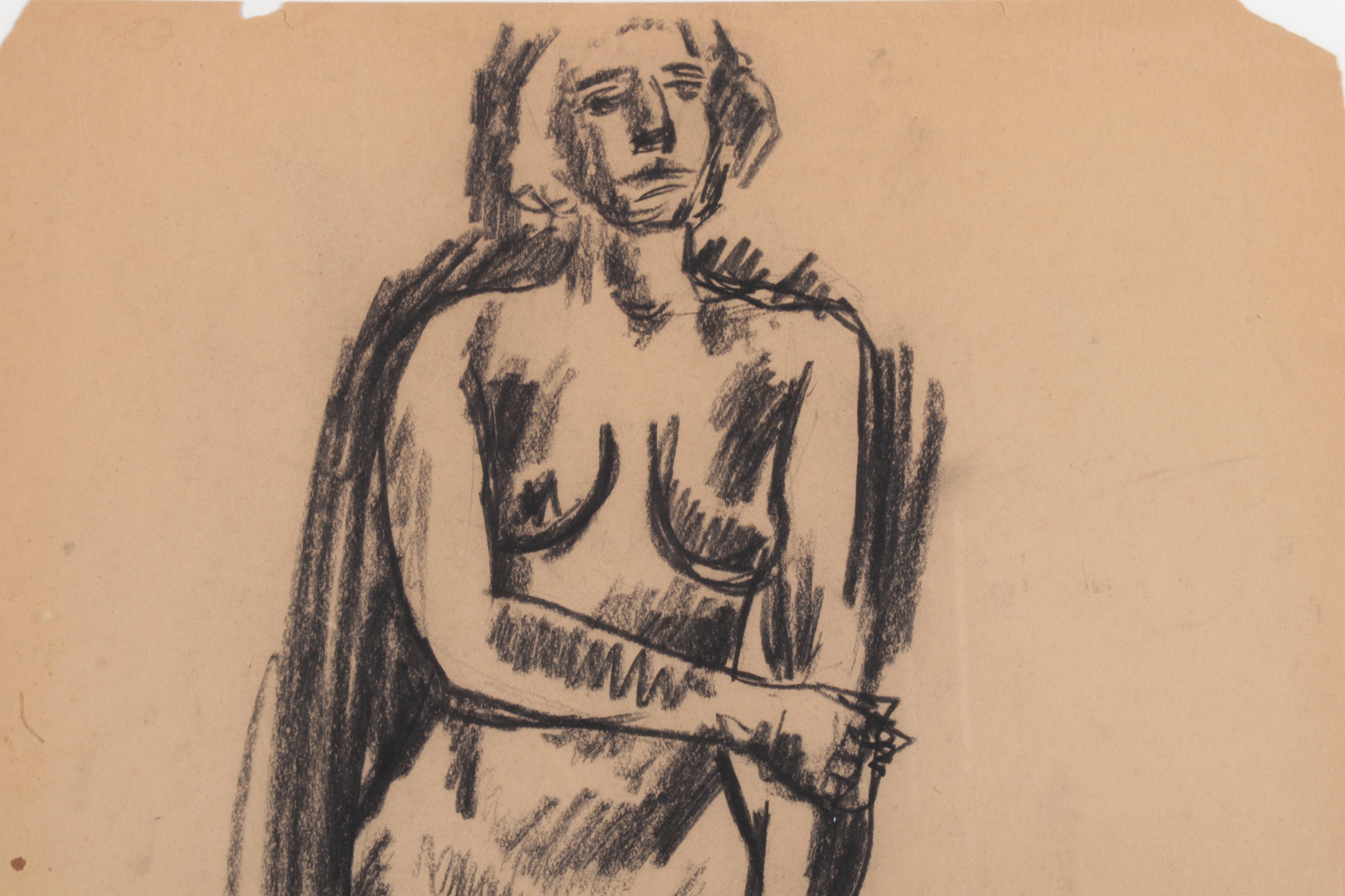 Sid Chafetz Charcoal Drawing "Standing Nude," 1947