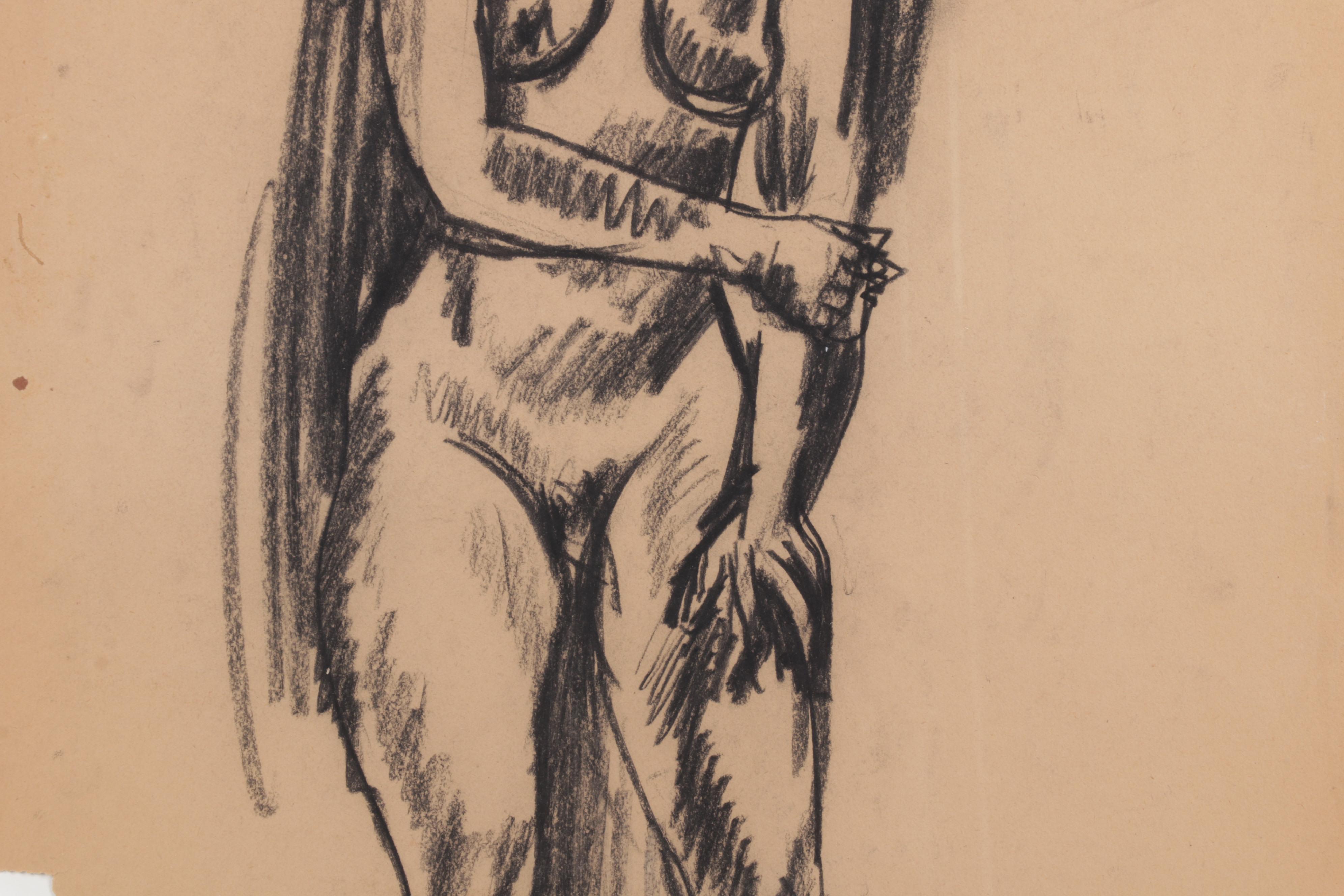 Sid Chafetz Charcoal Drawing "Standing Nude," 1947