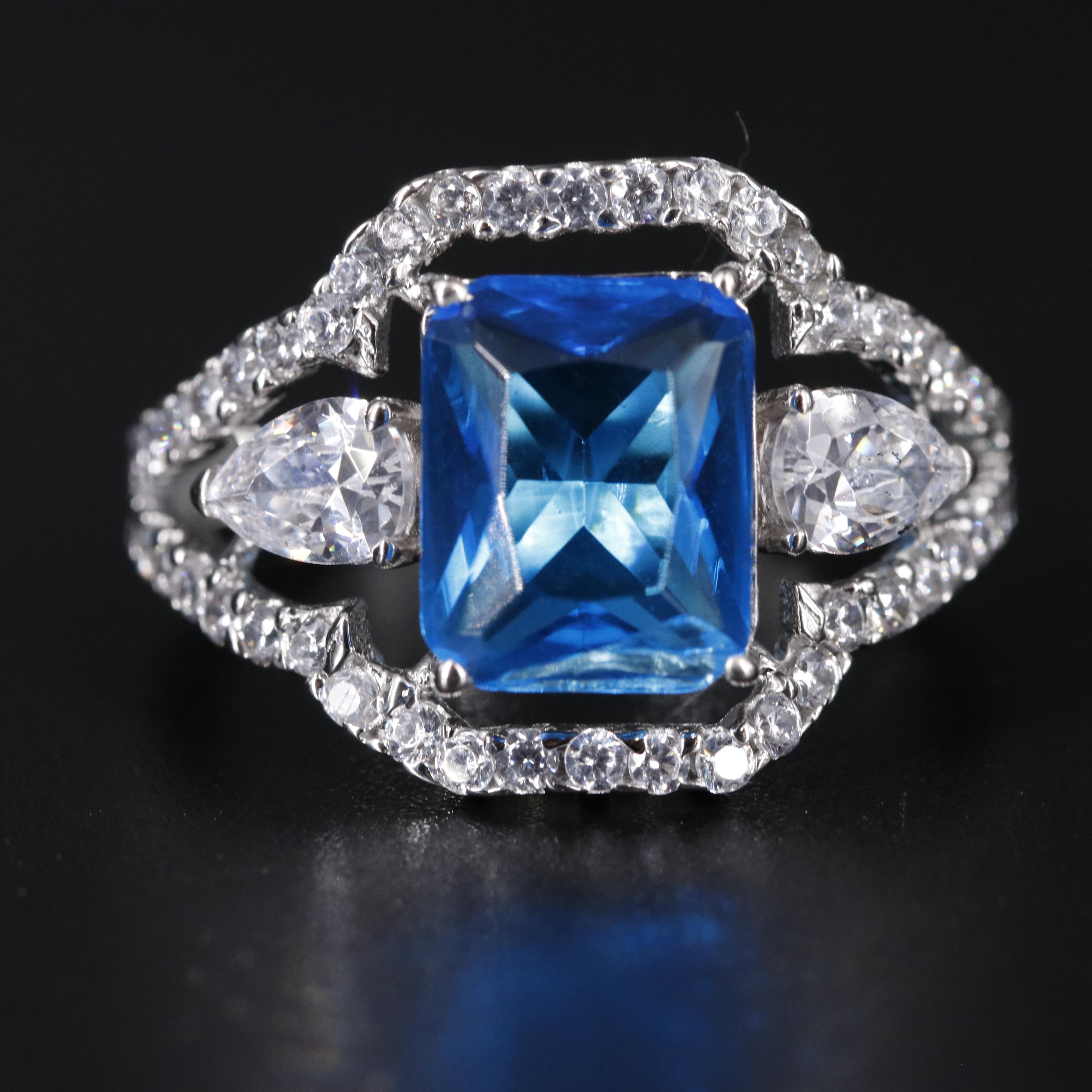 Sterling Silver Topaz and Cubic Zirconia Ring