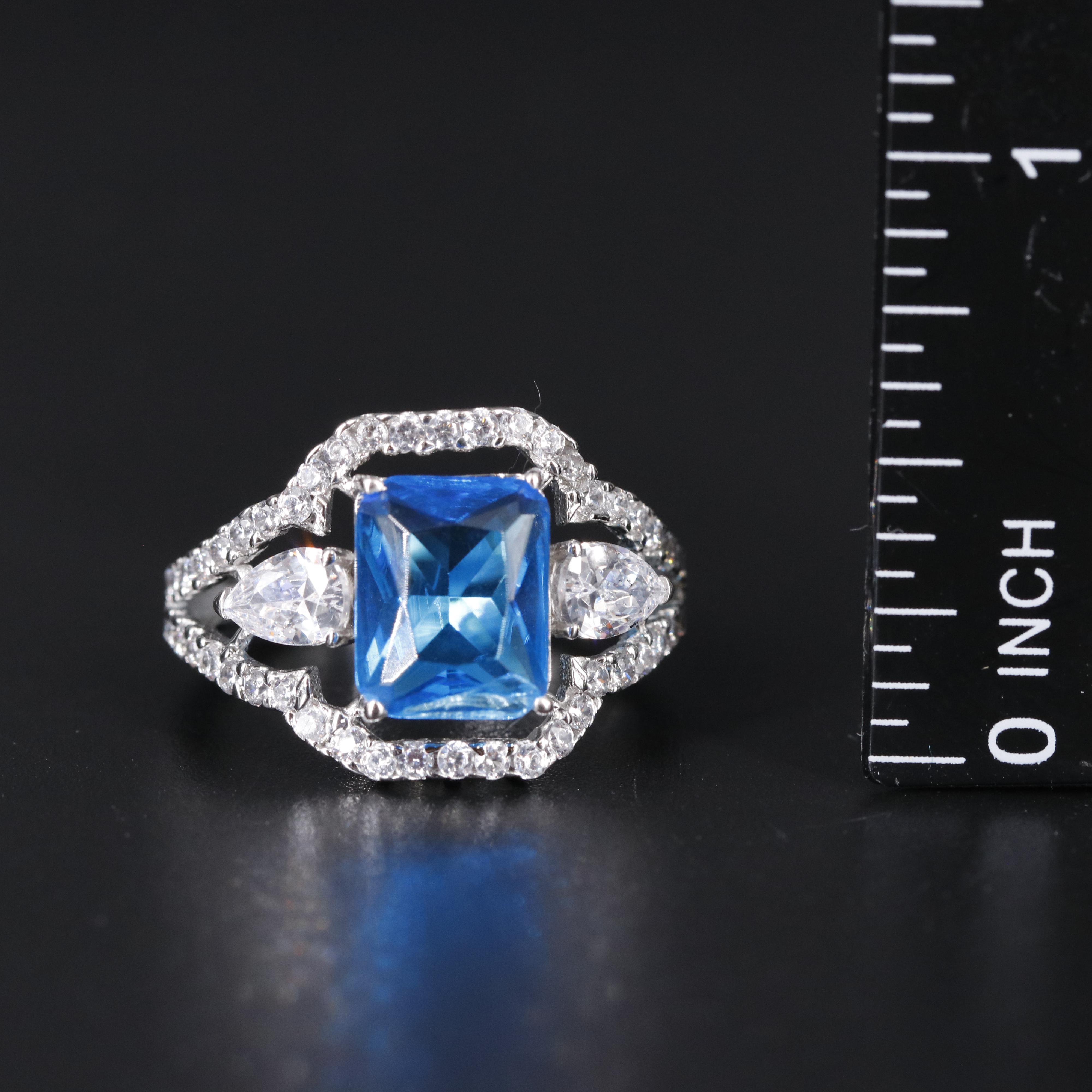 Sterling Silver Topaz and Cubic Zirconia Ring