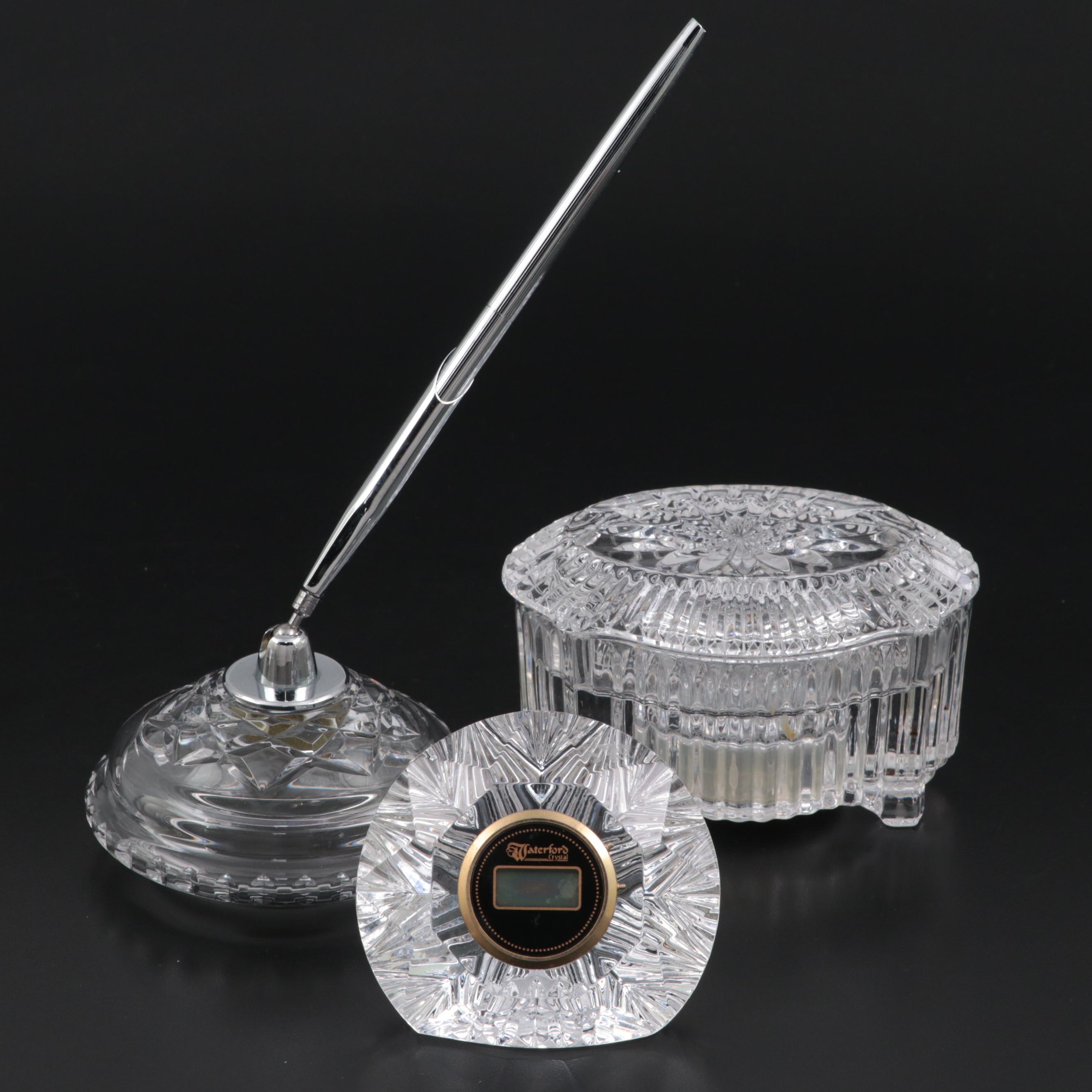 Waterford Crystal Broadway Music Trinket Box, Desk Clock and Pen Holder