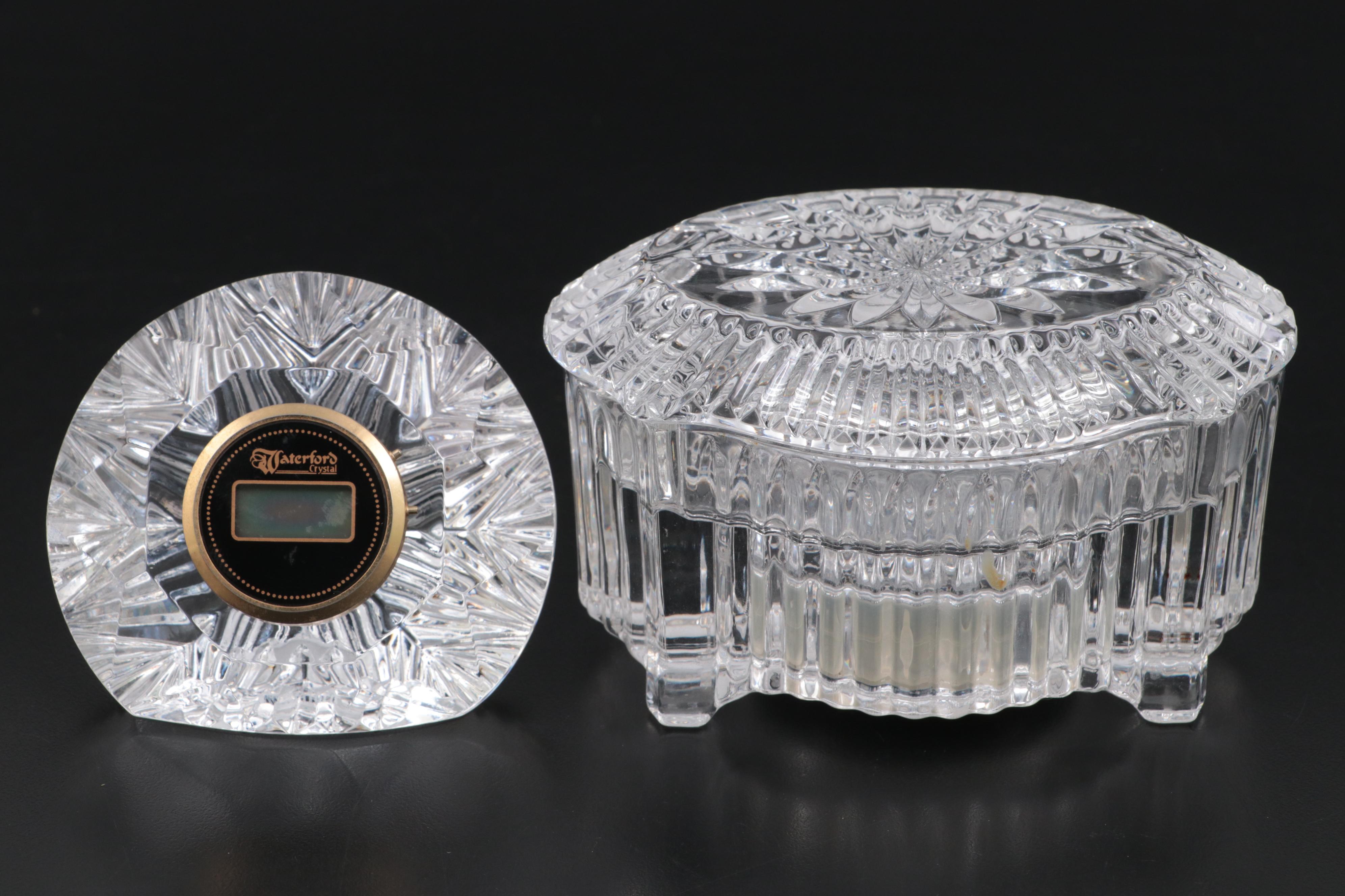 Waterford Crystal Broadway Music Trinket Box, Desk Clock and Pen Holder