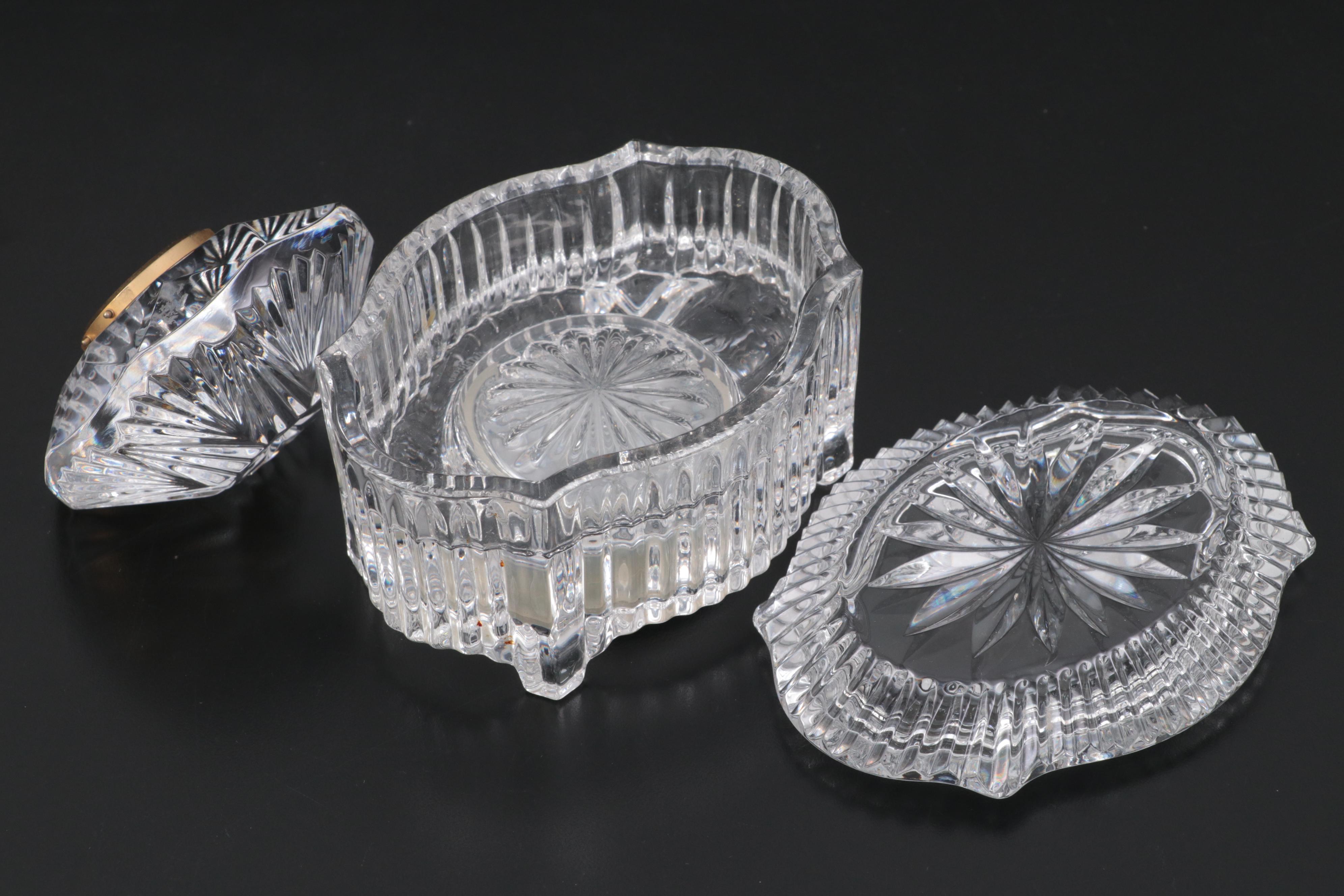 Waterford Crystal Broadway Music Trinket Box, Desk Clock and Pen Holder