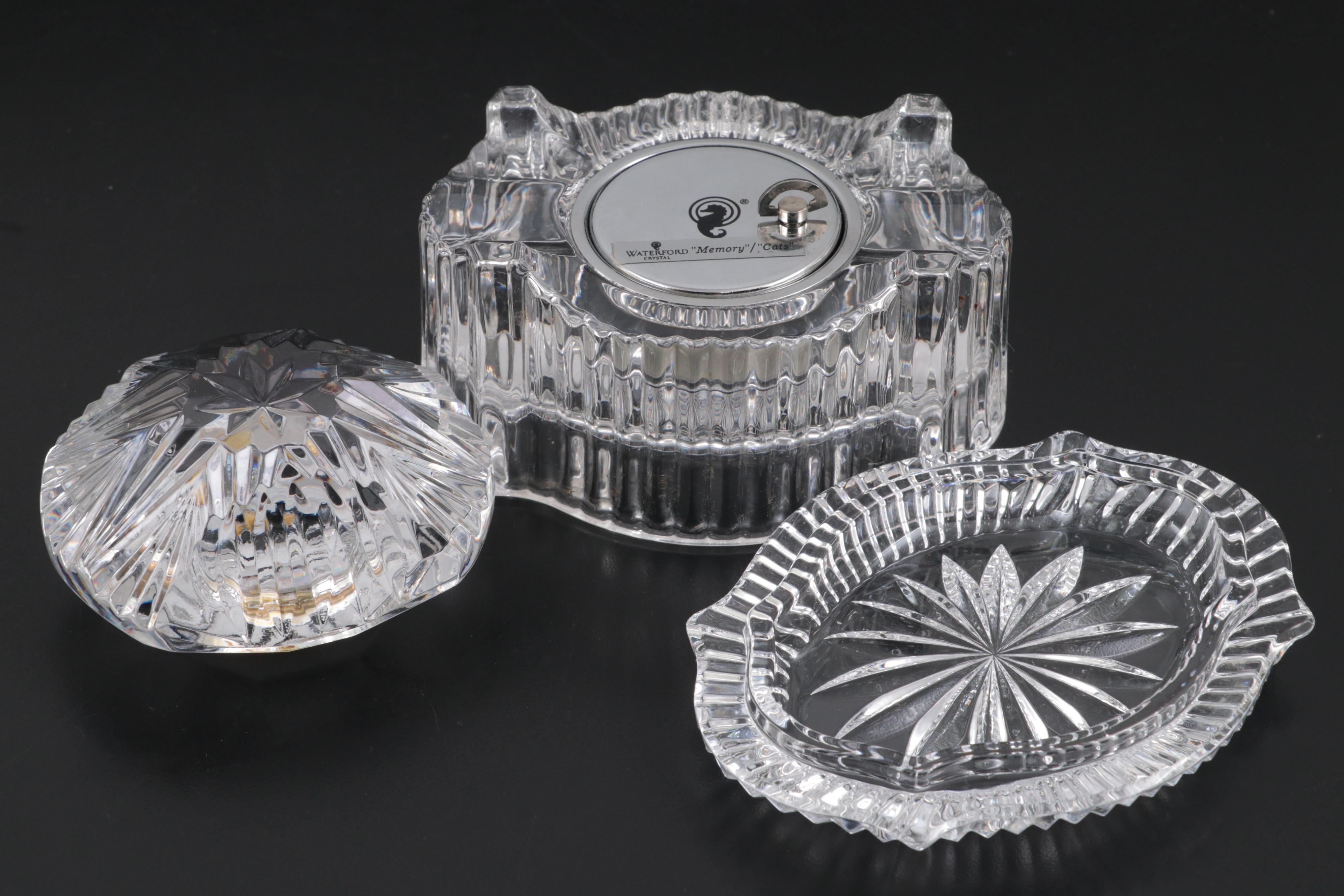 Waterford Crystal Broadway Music Trinket Box, Desk Clock and Pen Holder