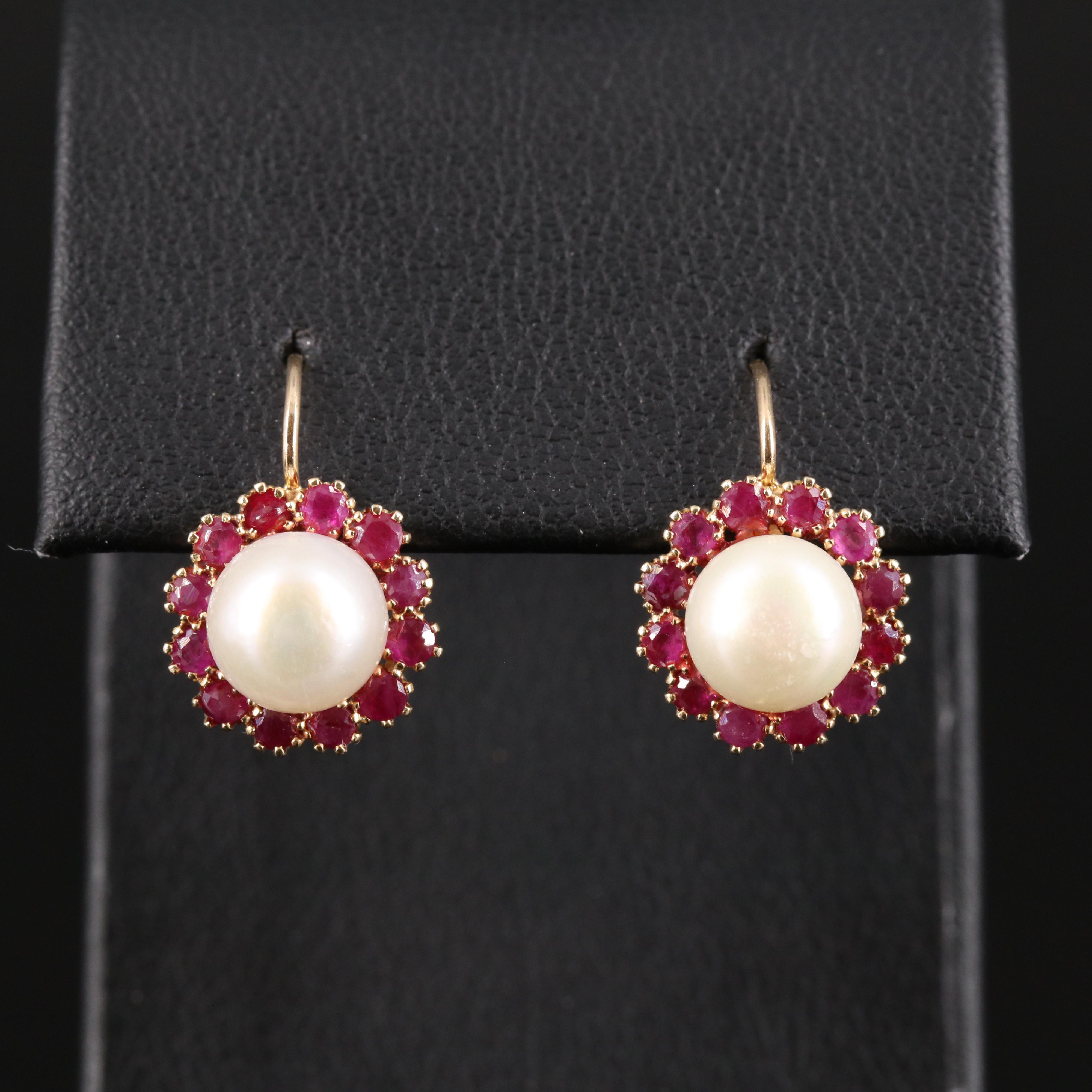14K Pearl and Ruby Earrings