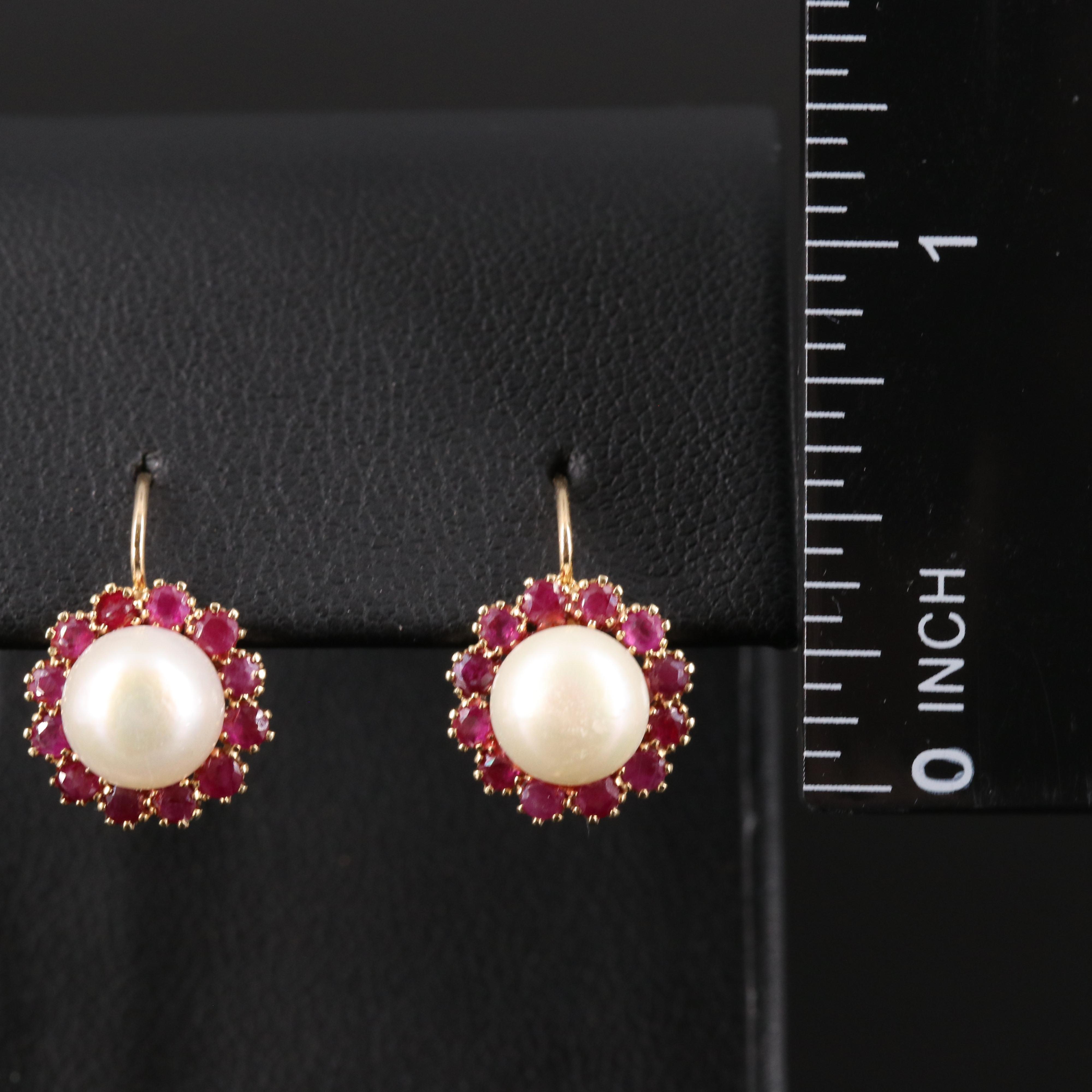 14K Pearl and Ruby Earrings