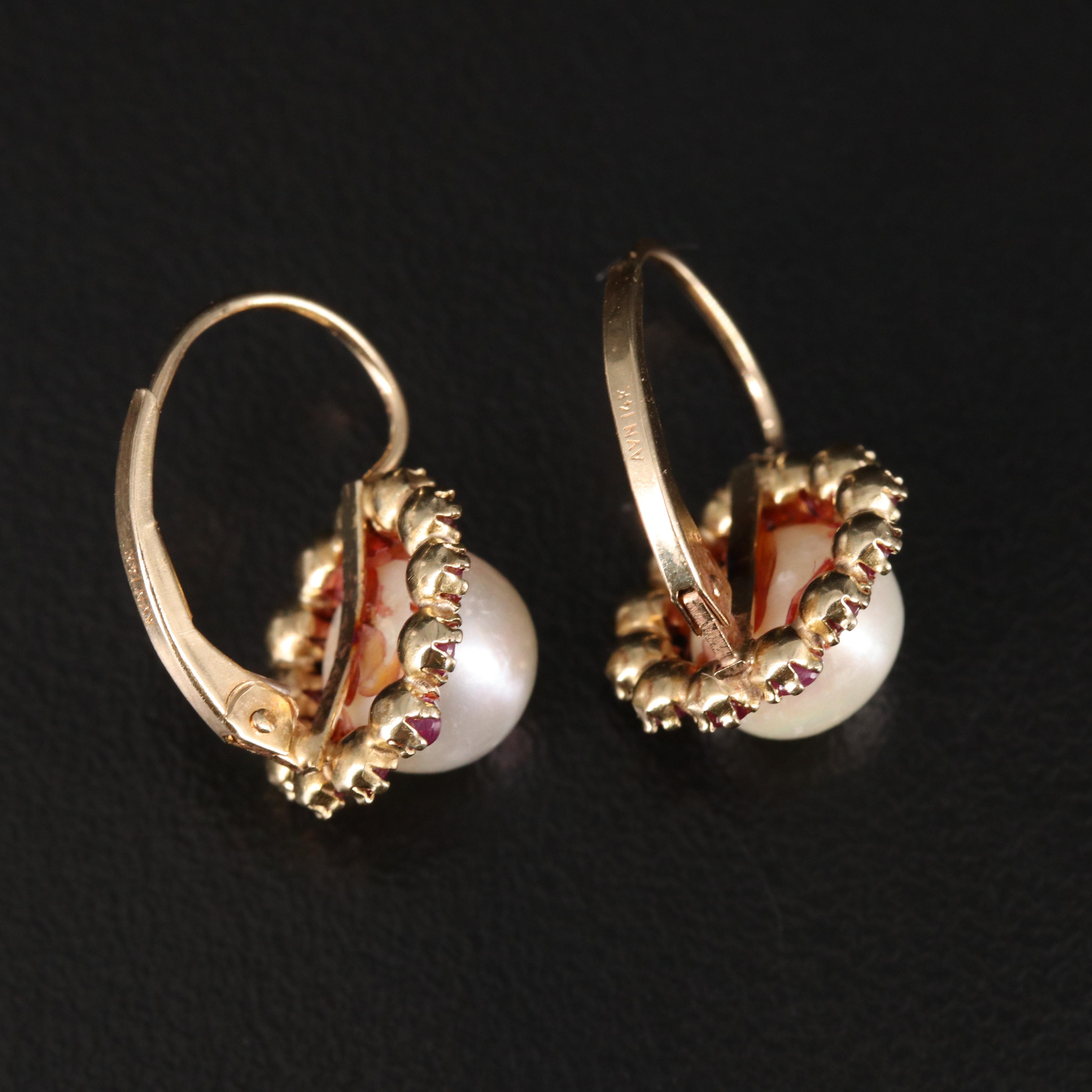 14K Pearl and Ruby Earrings