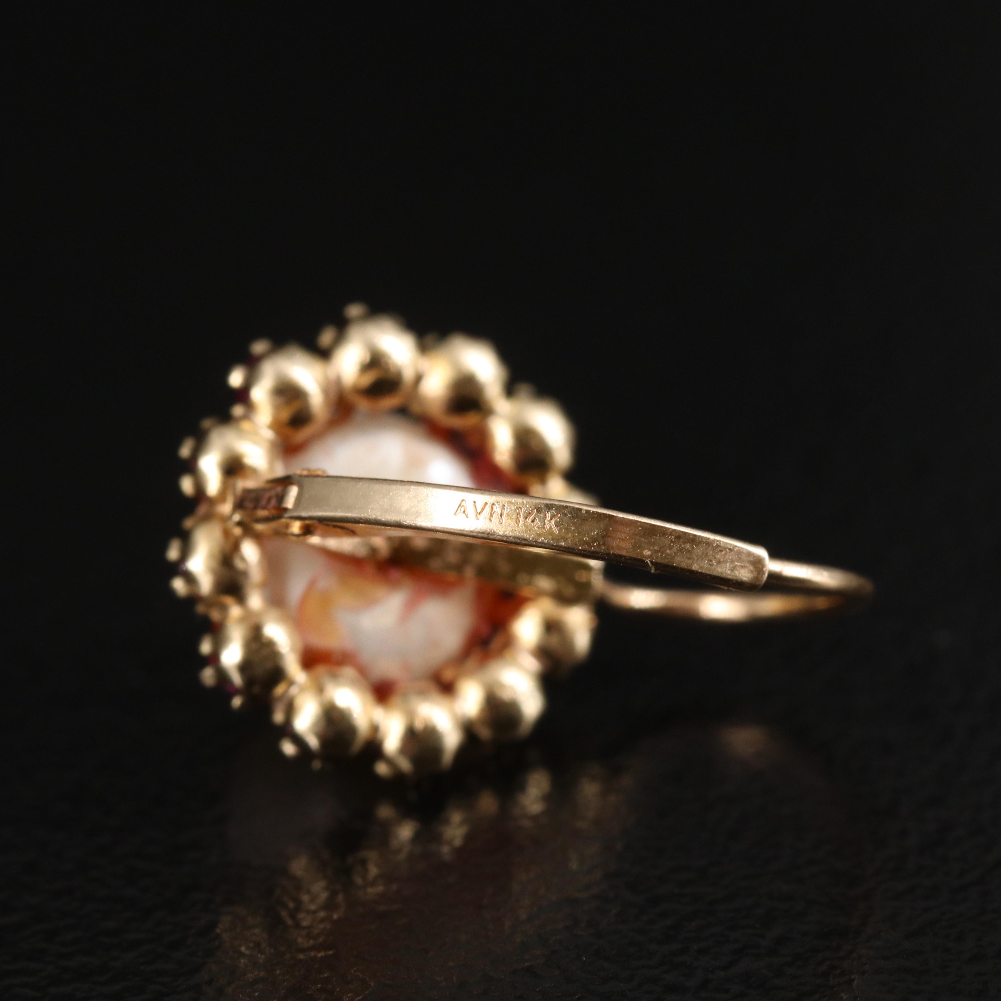 14K Pearl and Ruby Earrings