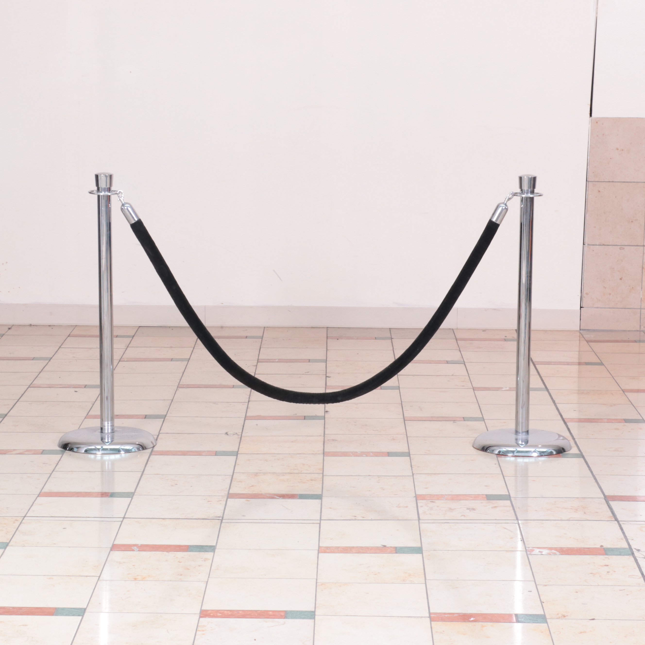 Chromed Metal Four-Post Rope Stanchion Set
