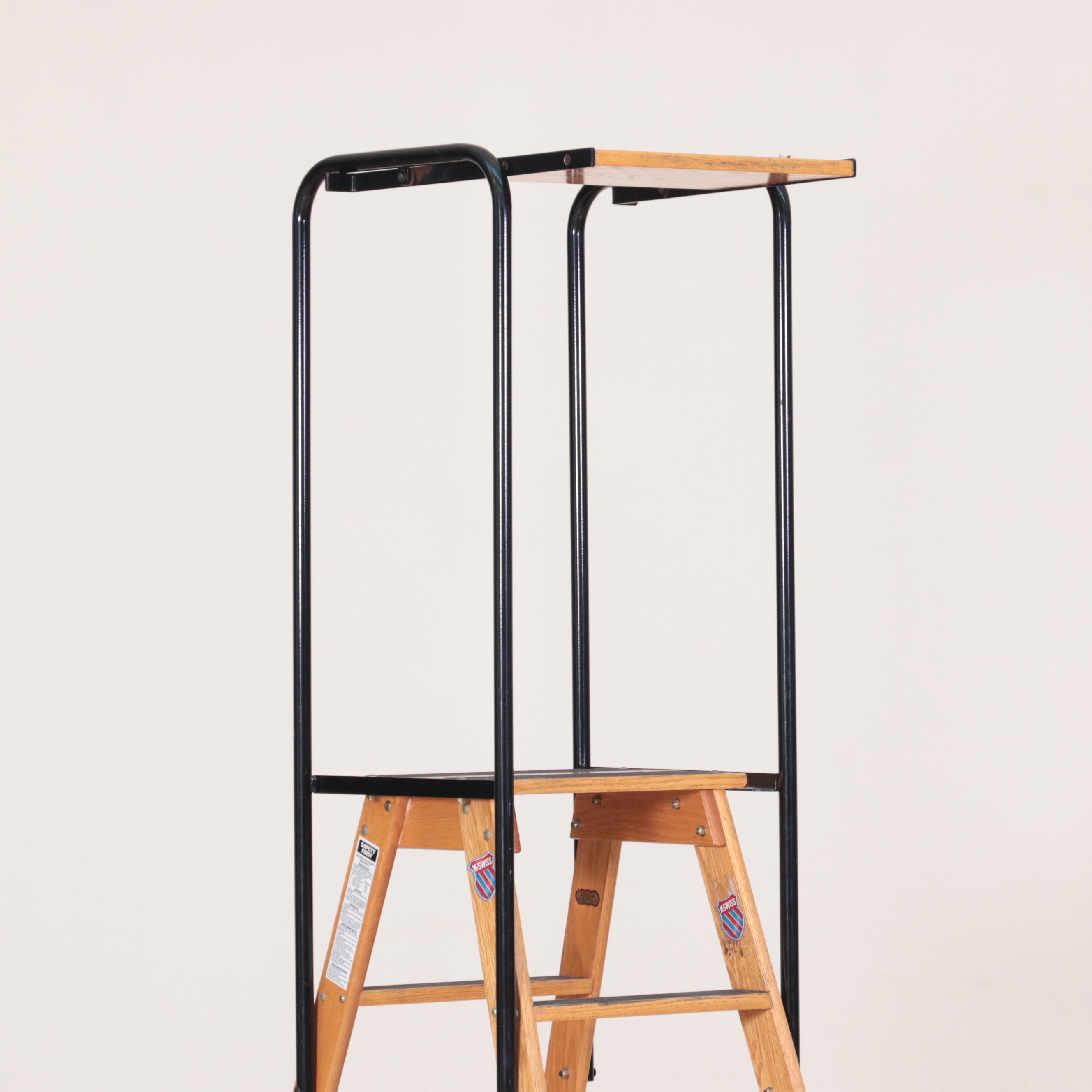 Pair of Putnam Finished Wood and Metal Rolling Ladders