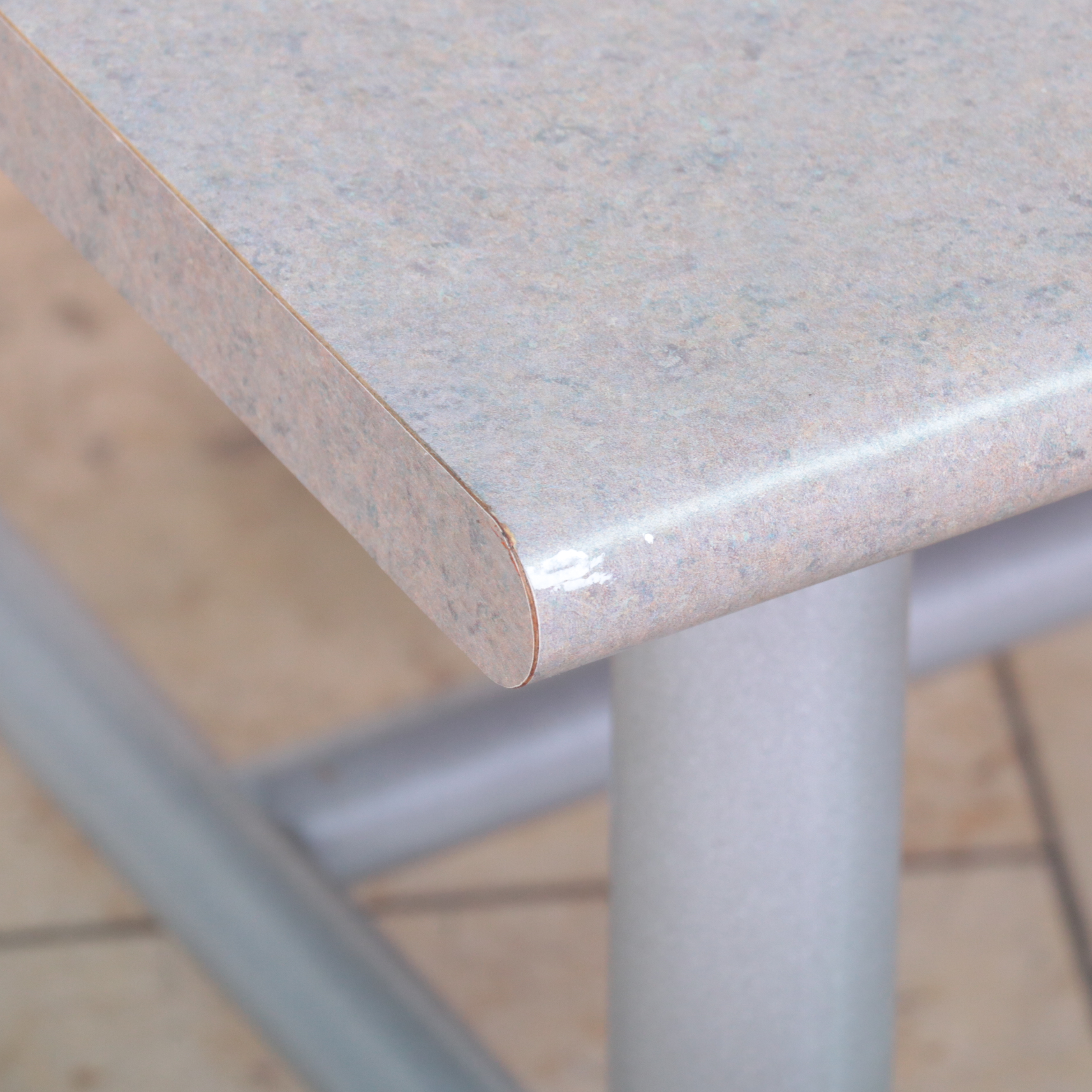 Pair of Laminate Top Metal Display Tables