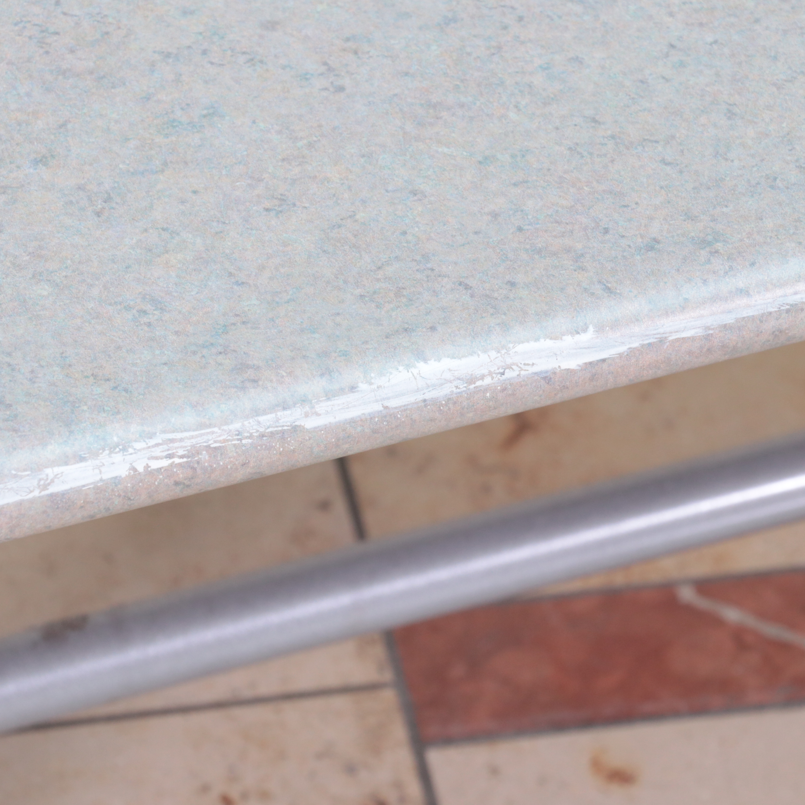 Pair of Laminate Top Metal Display Tables