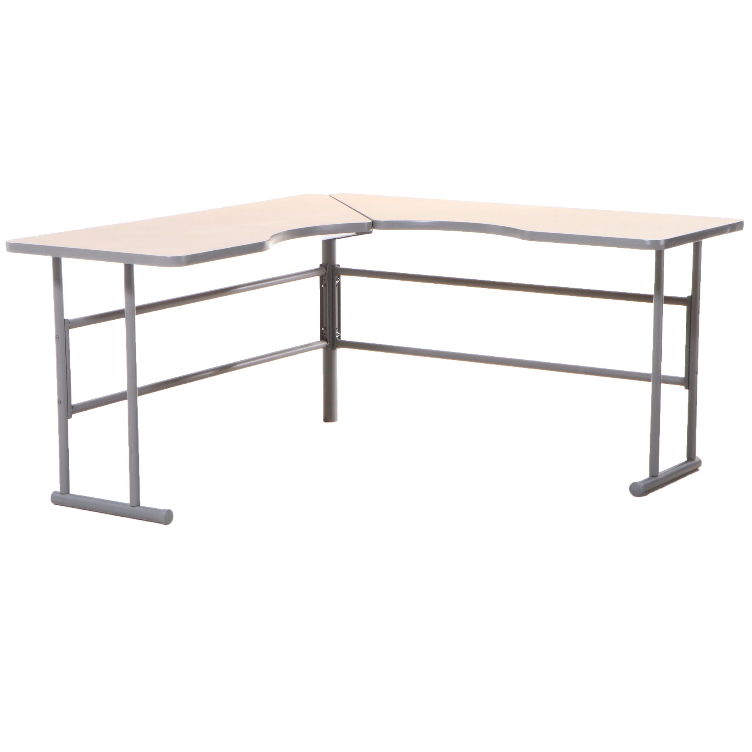 Laminate Corner Work Table on Tubular Metal Base