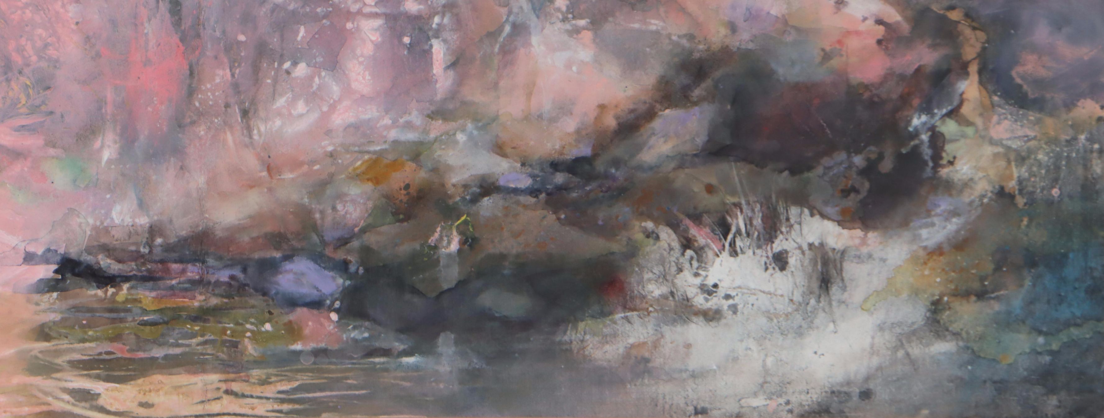 Gouache and Watercolor Painting of Abstract Landscape, Late 20th Century