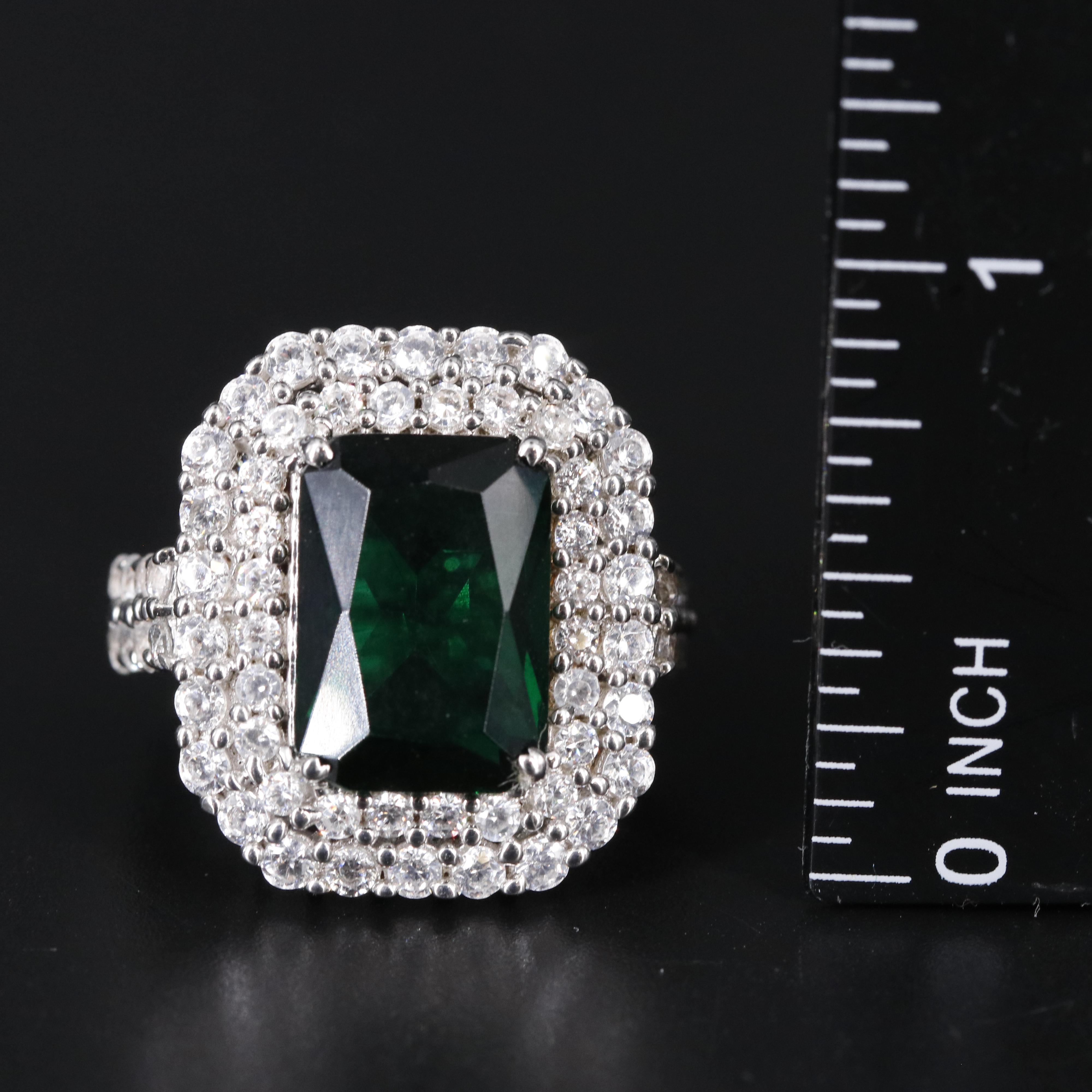 Sterling Silver Emerald and Cubic Zirconia Ring