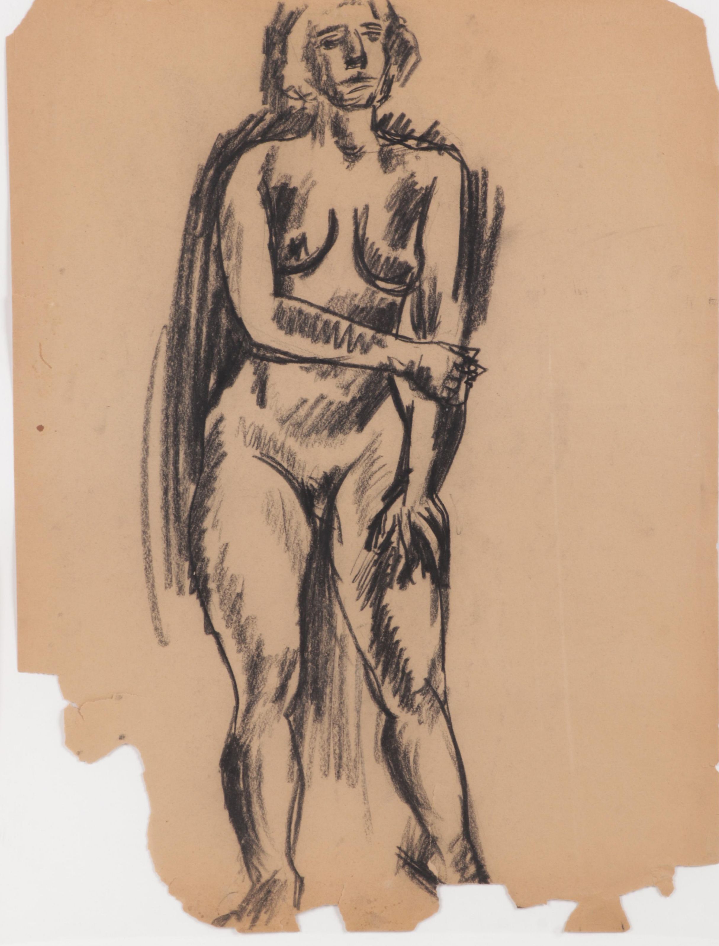 Sid Chafetz Charcoal Drawing "Standing Nude," 1947