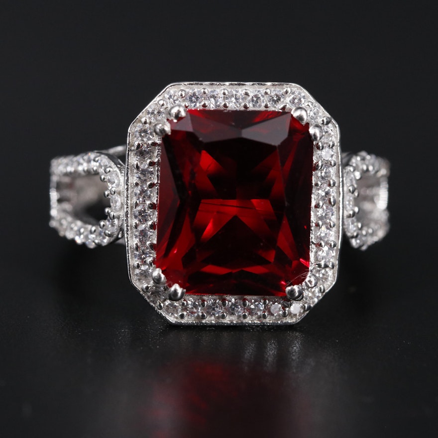 Sterling Silver Ruby and Cubic Zirconia Ring