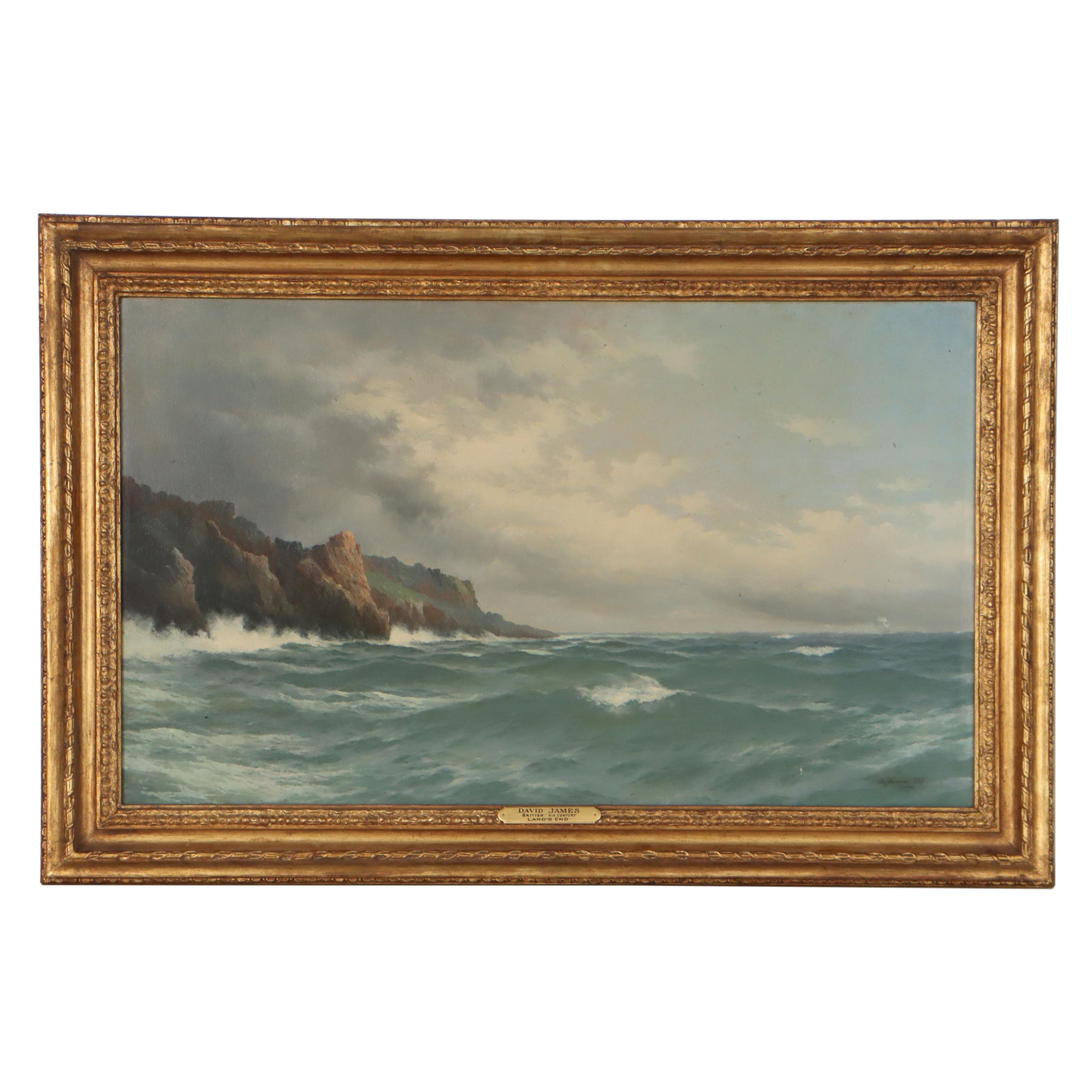 David James Coastal Landscape Oil Painting "Land's End," 1881