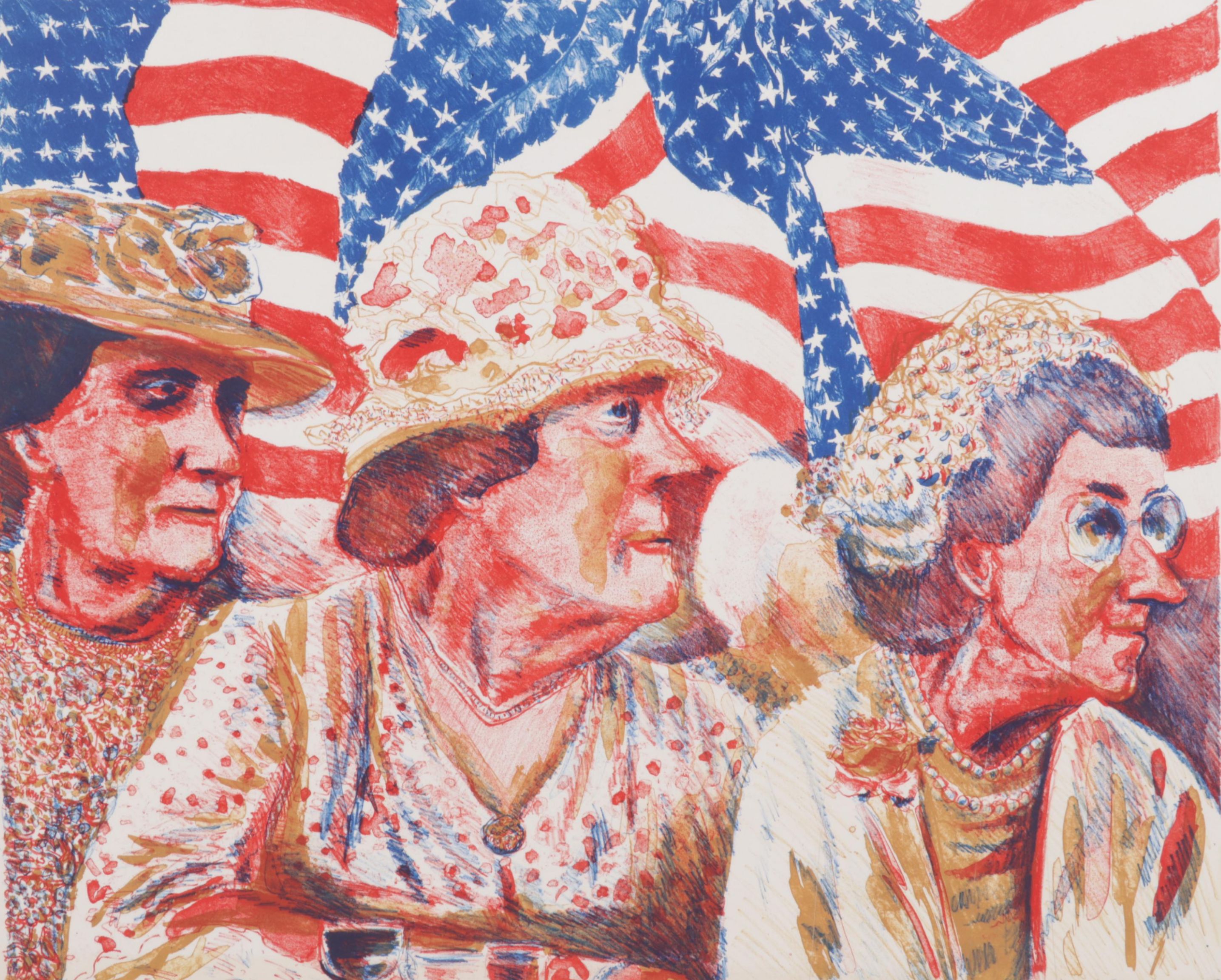 Sidney Chafetz Color Lithograph "Attentive Patriots," 1989