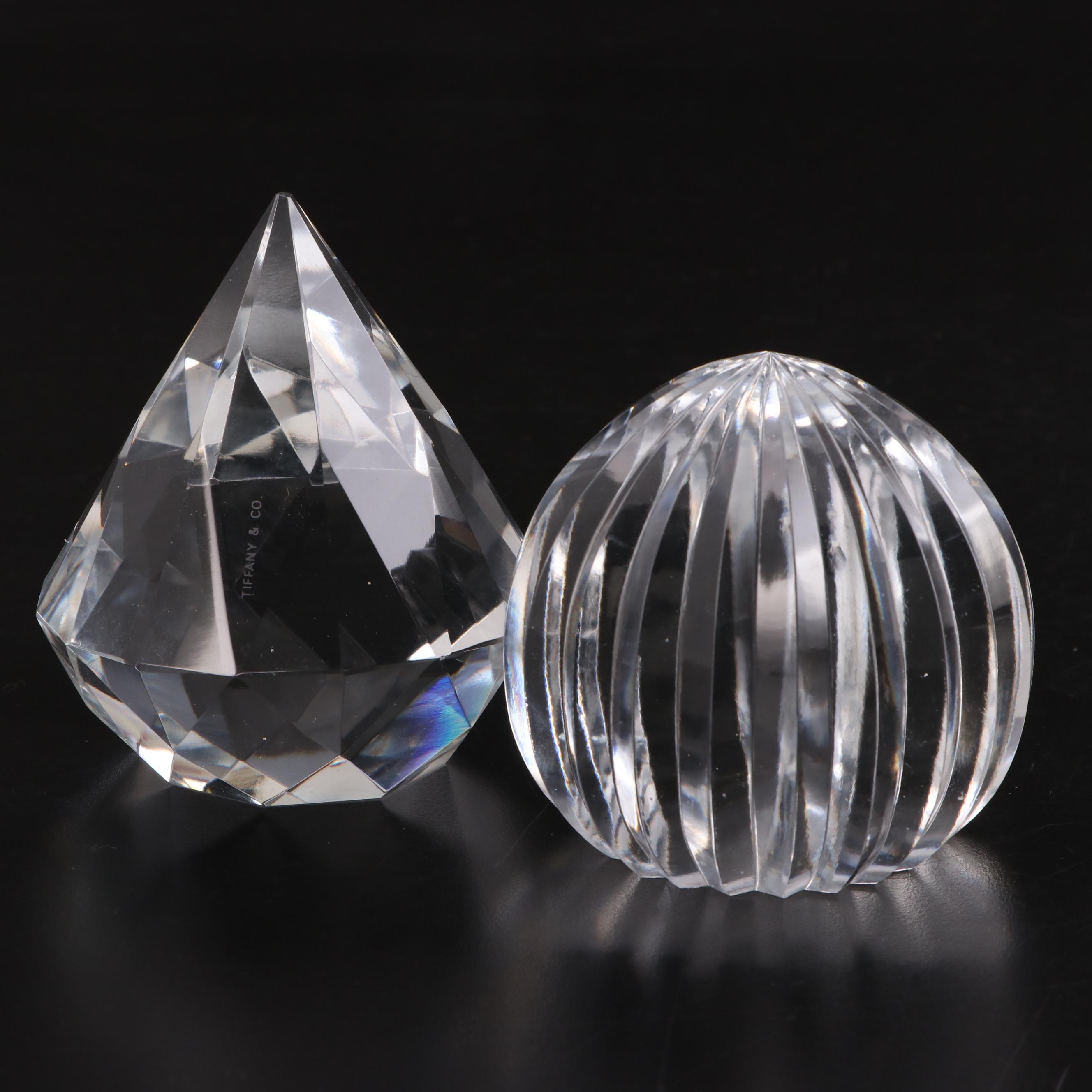 Tiffany & Co. Crystal Faceted Diamond and Ribbed Paperweights