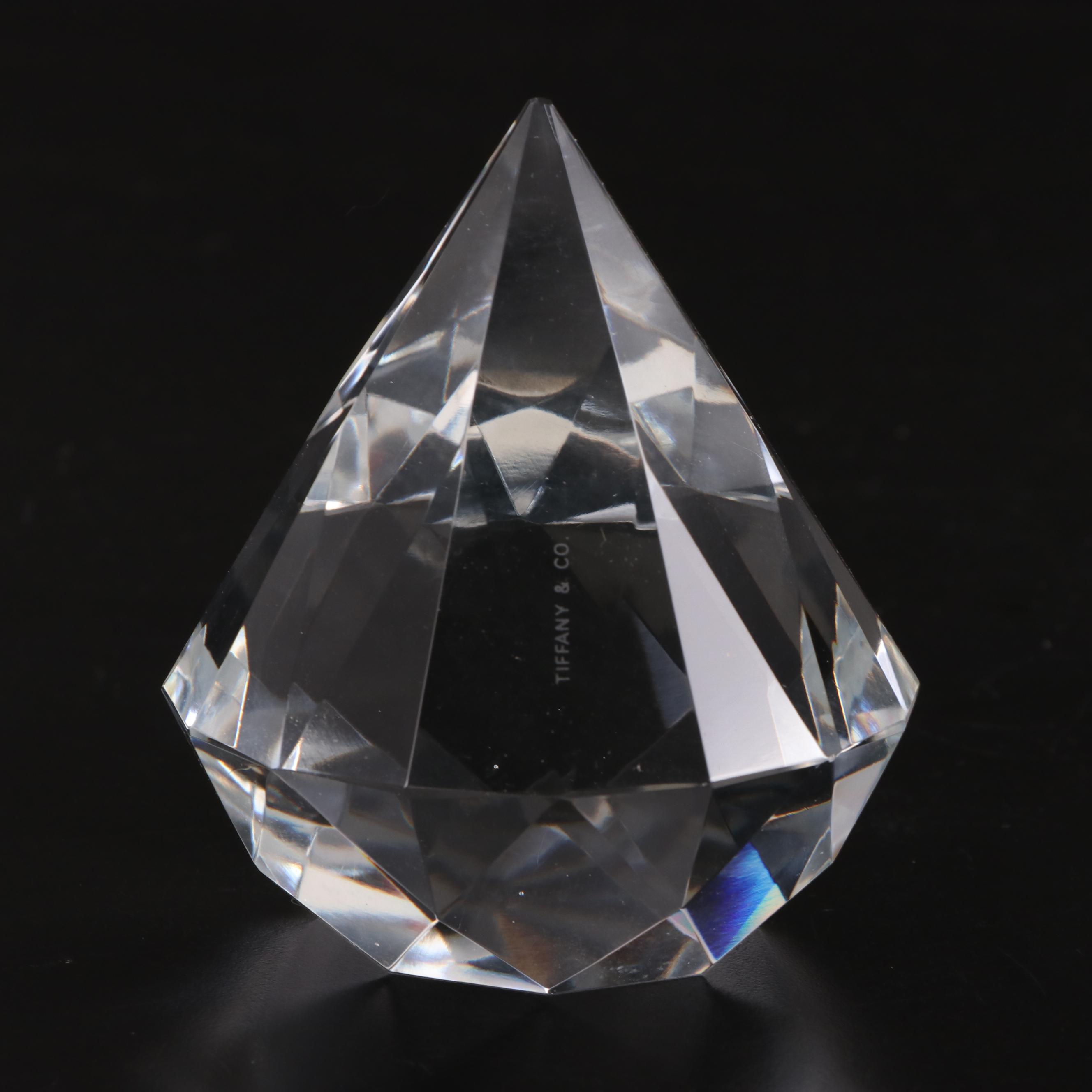 Tiffany & Co. Crystal Faceted Diamond and Ribbed Paperweights