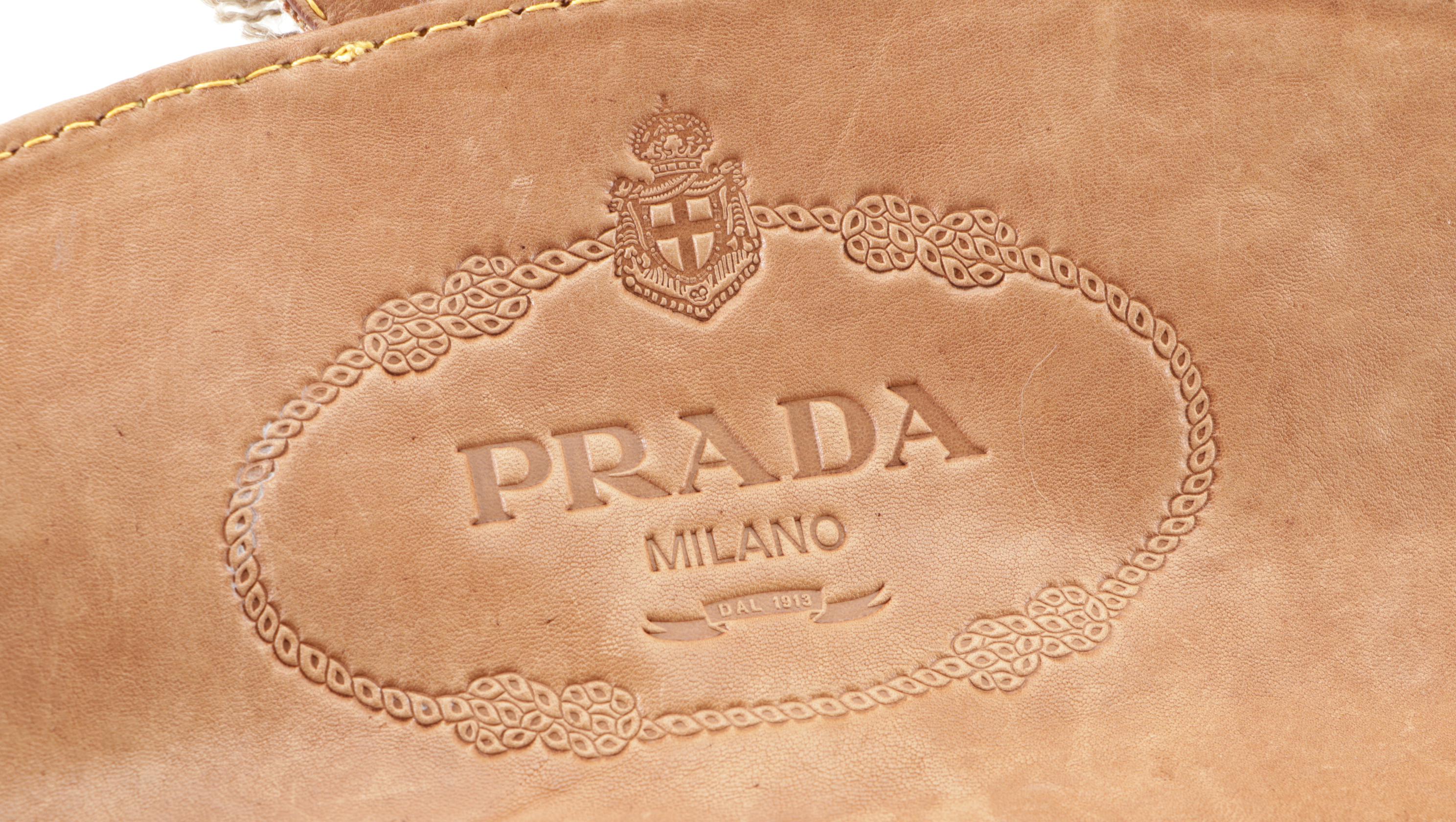 Prada Medium Flap Shoulder Bag in Fringed Linen Canvas