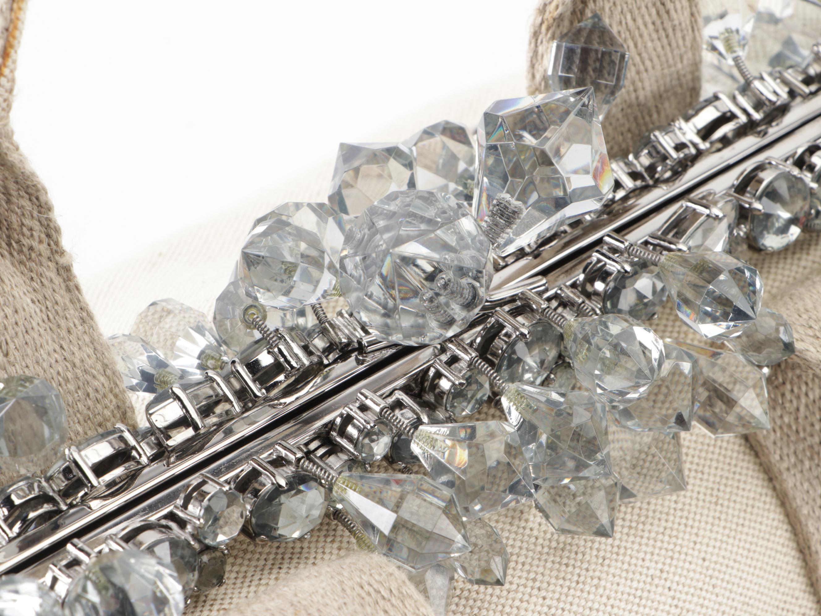 Prada Medium Mistolino Hard Frame Tote Bag in Crystal-Embellished Linen Canvas