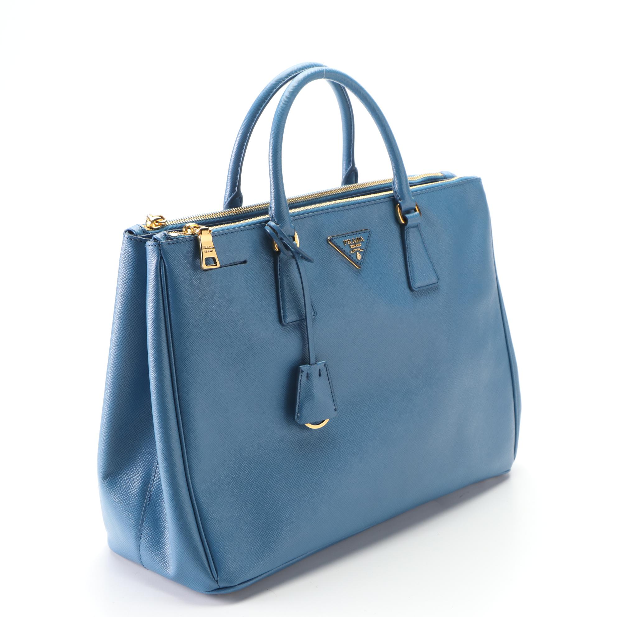 Prada Blue Saffiano Leather Tote Bag