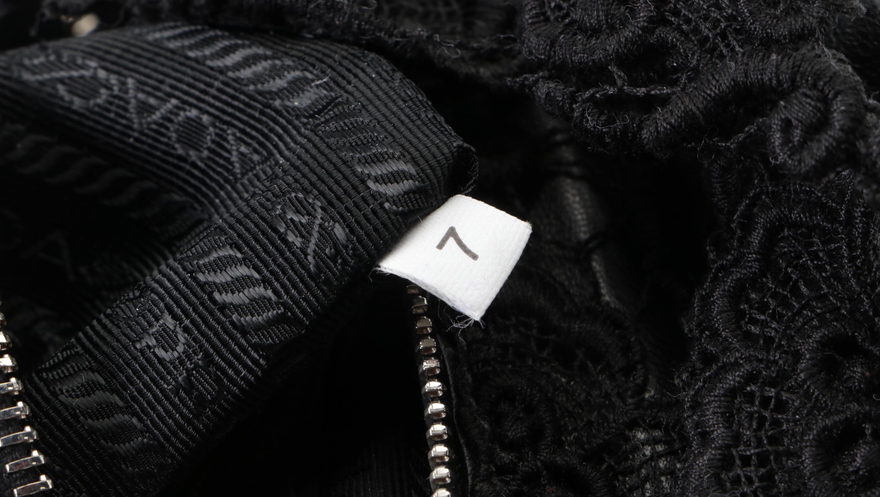 Prada Medium Pizzo Bowler Bag in Lace-Embellished Black Lambskin Leather