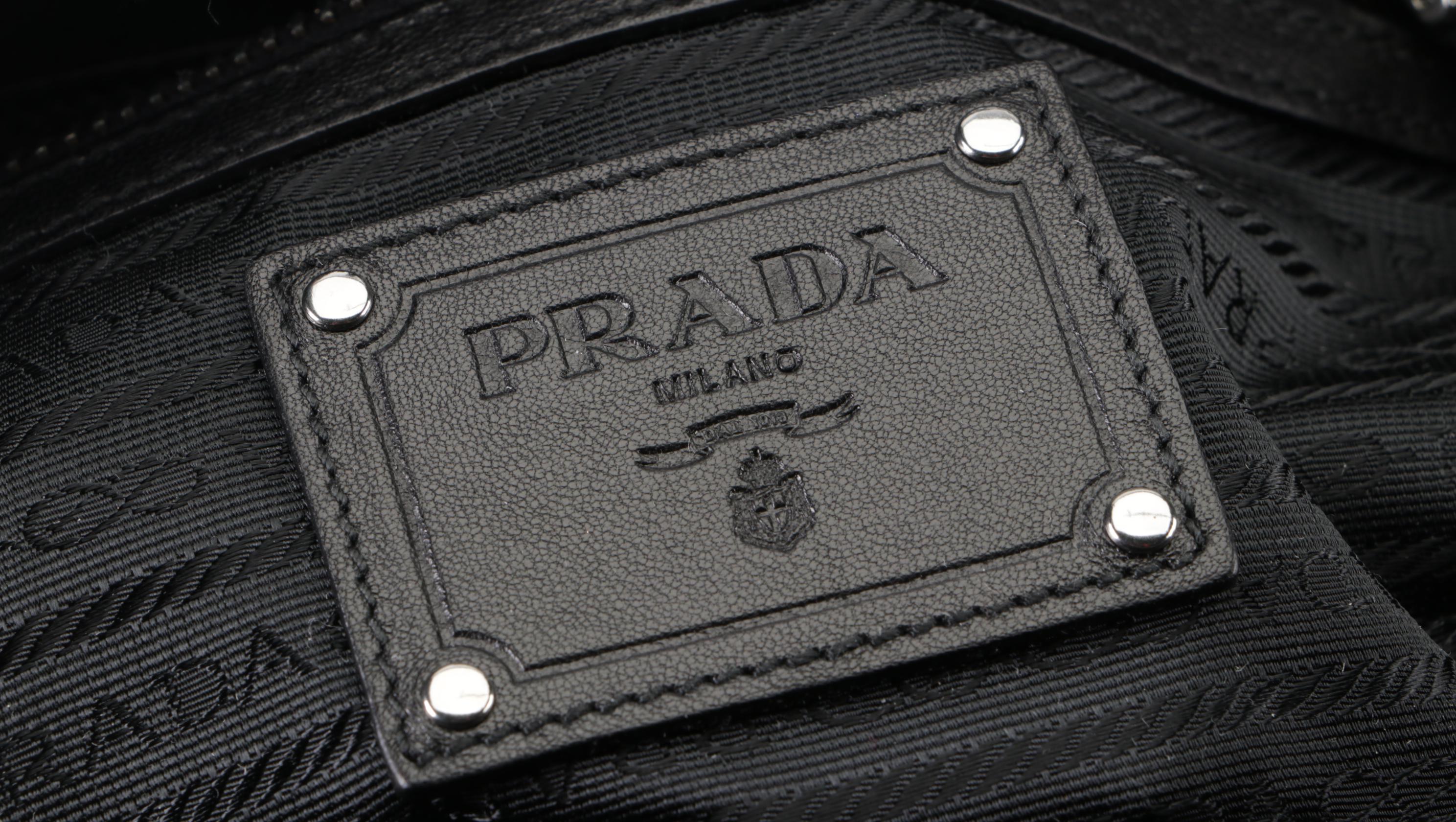Prada Medium Pizzo Bowler Bag in Lace-Embellished Black Lambskin Leather