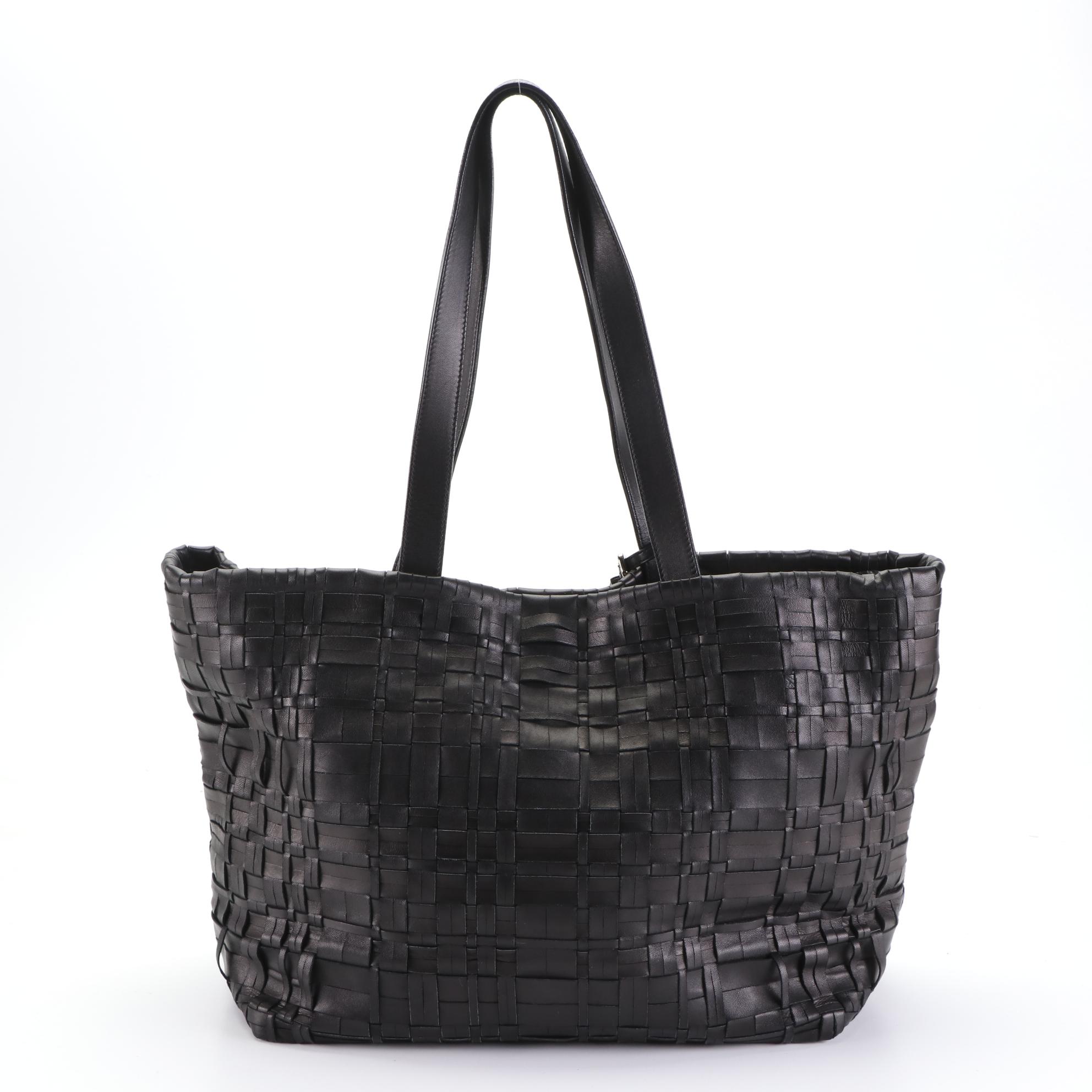 Prada Black Woven Leather Tote Bag