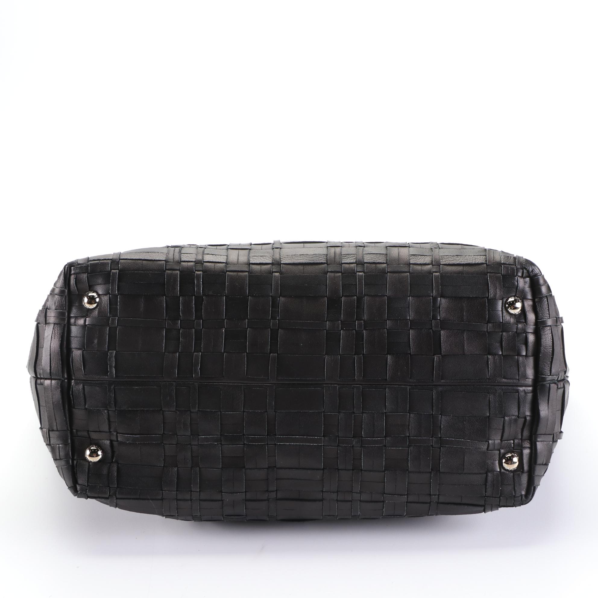 Prada Black Woven Leather Tote Bag