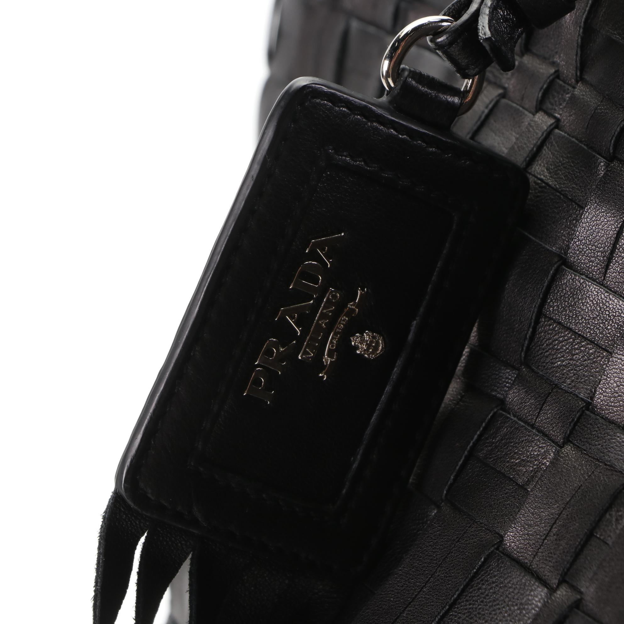 Prada Black Woven Leather Tote Bag