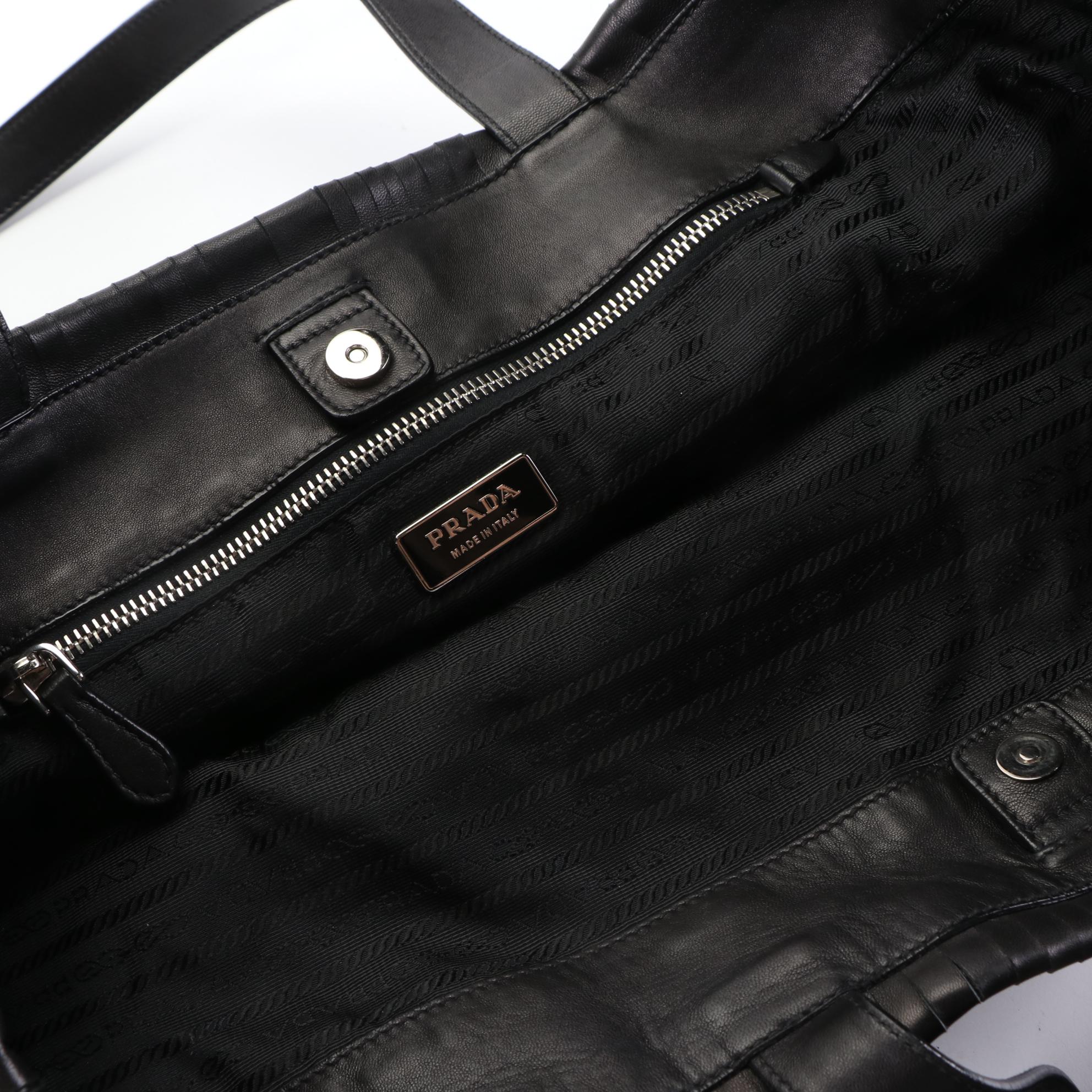 Prada Black Woven Leather Tote Bag