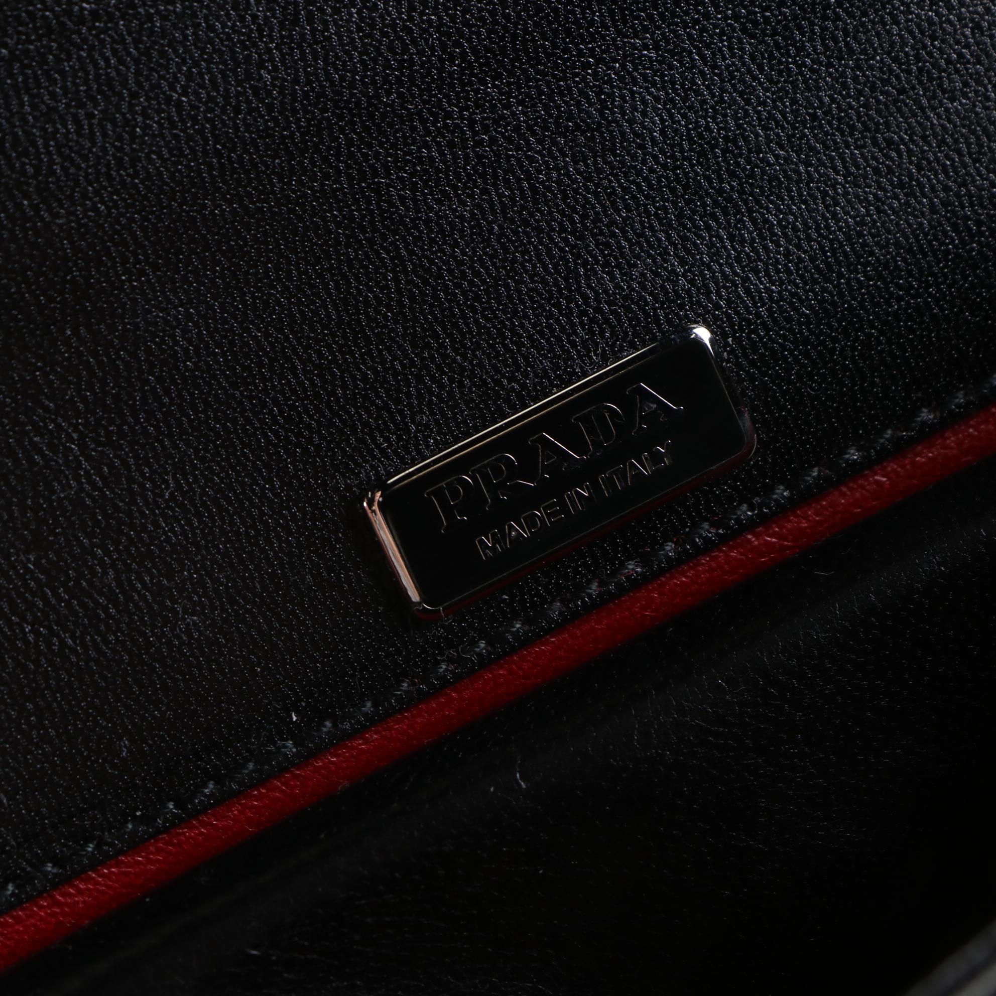 Prada Woven Leather Front Flap Shoulder Bag with Chain-Link Strap