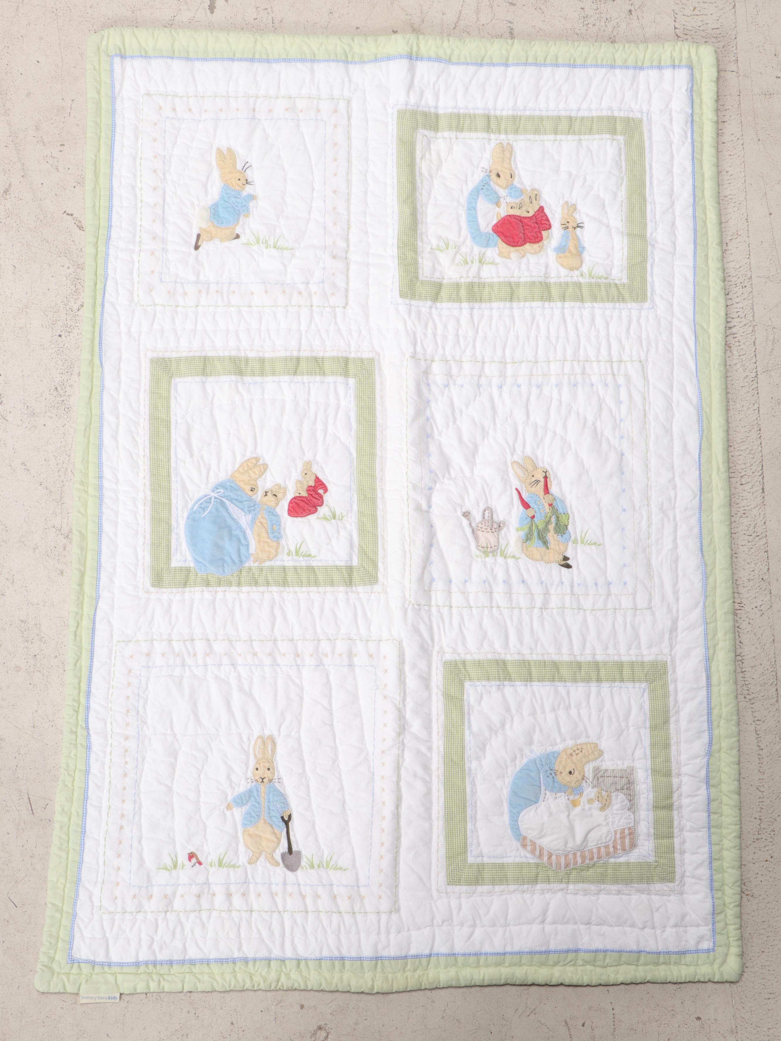 Pottery Barn Kids Peter Rabbit Crib Quilt with Peter Rabbit Book and More