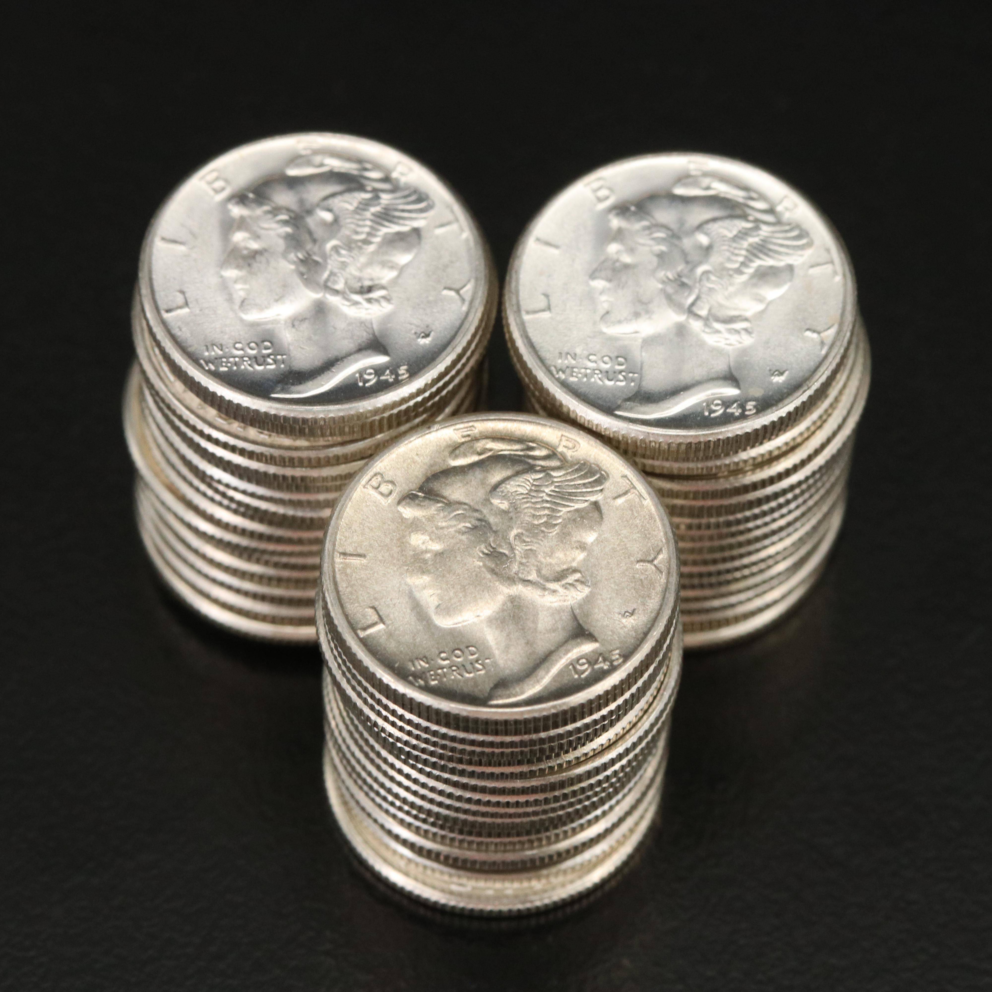 50 Uncirculated 1945 Mercury Silver Dimes