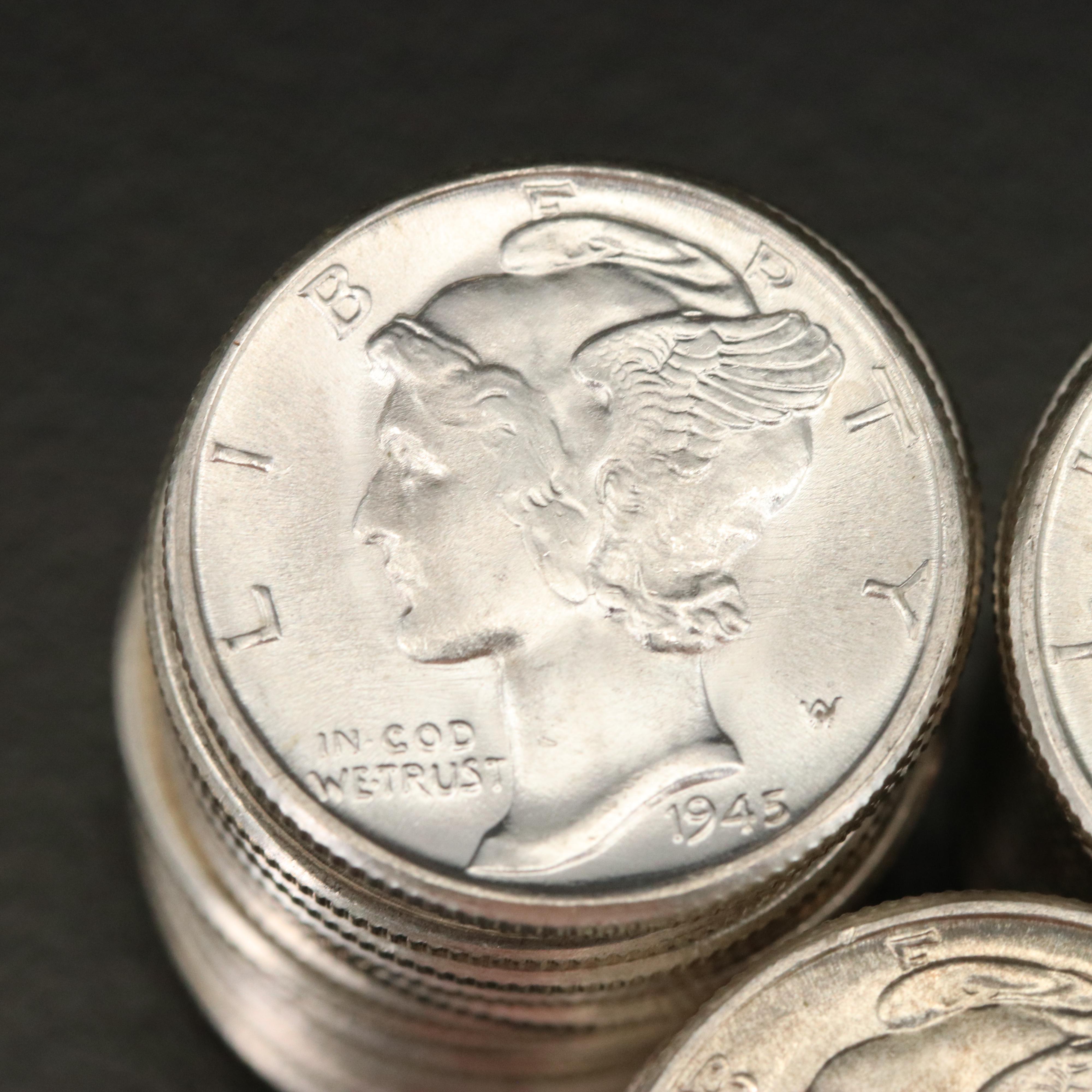 50 Uncirculated 1945 Mercury Silver Dimes