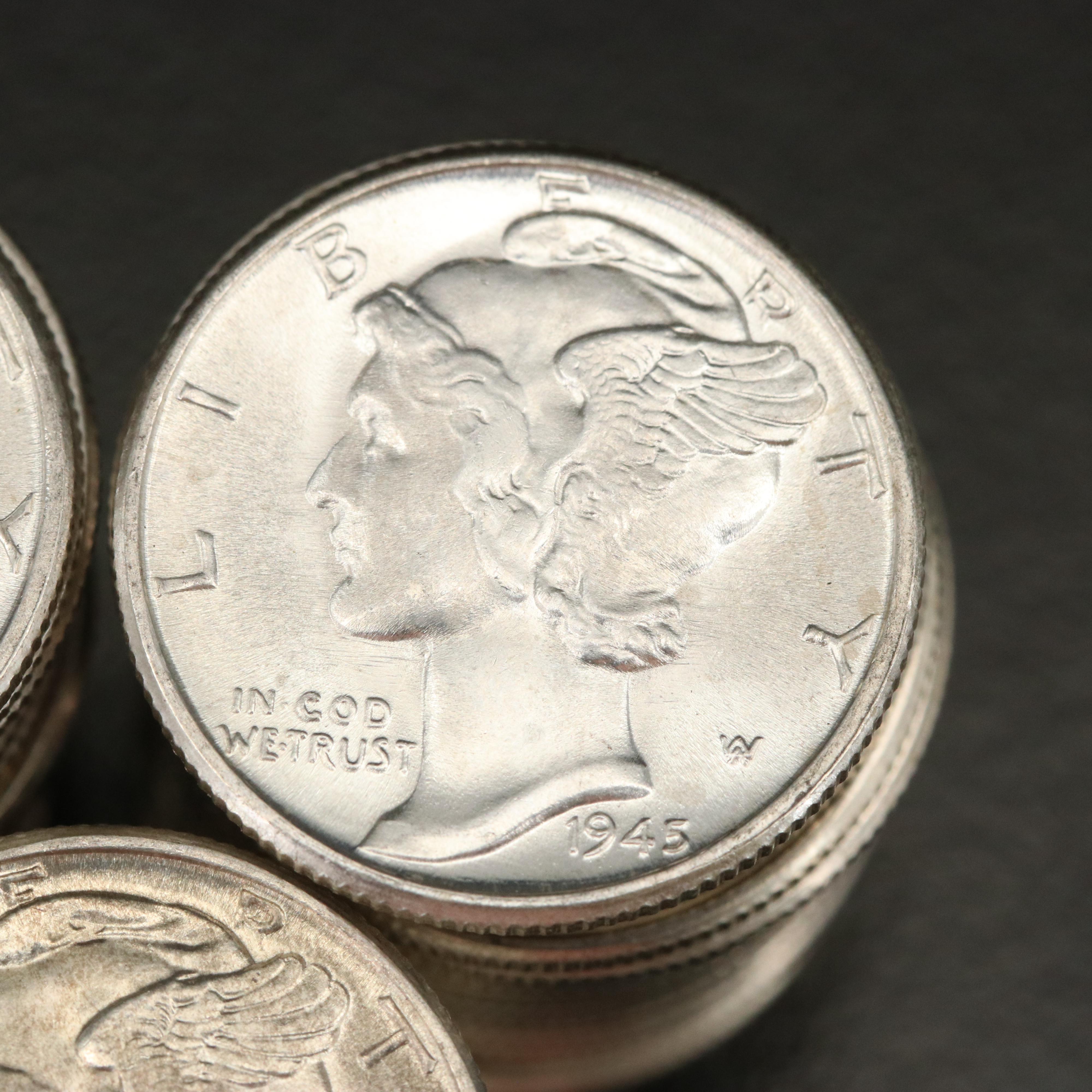 50 Uncirculated 1945 Mercury Silver Dimes