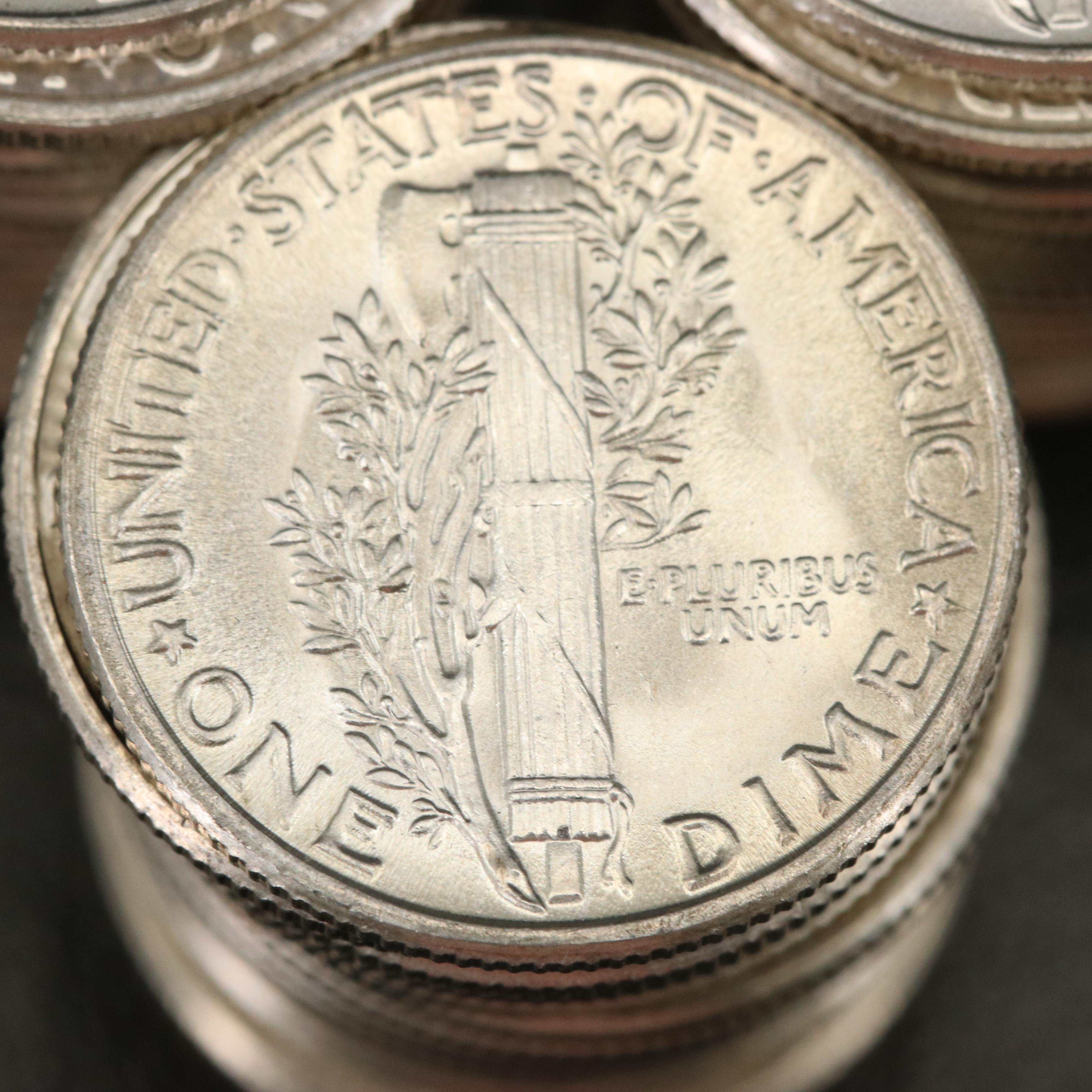 50 Uncirculated 1945 Mercury Silver Dimes