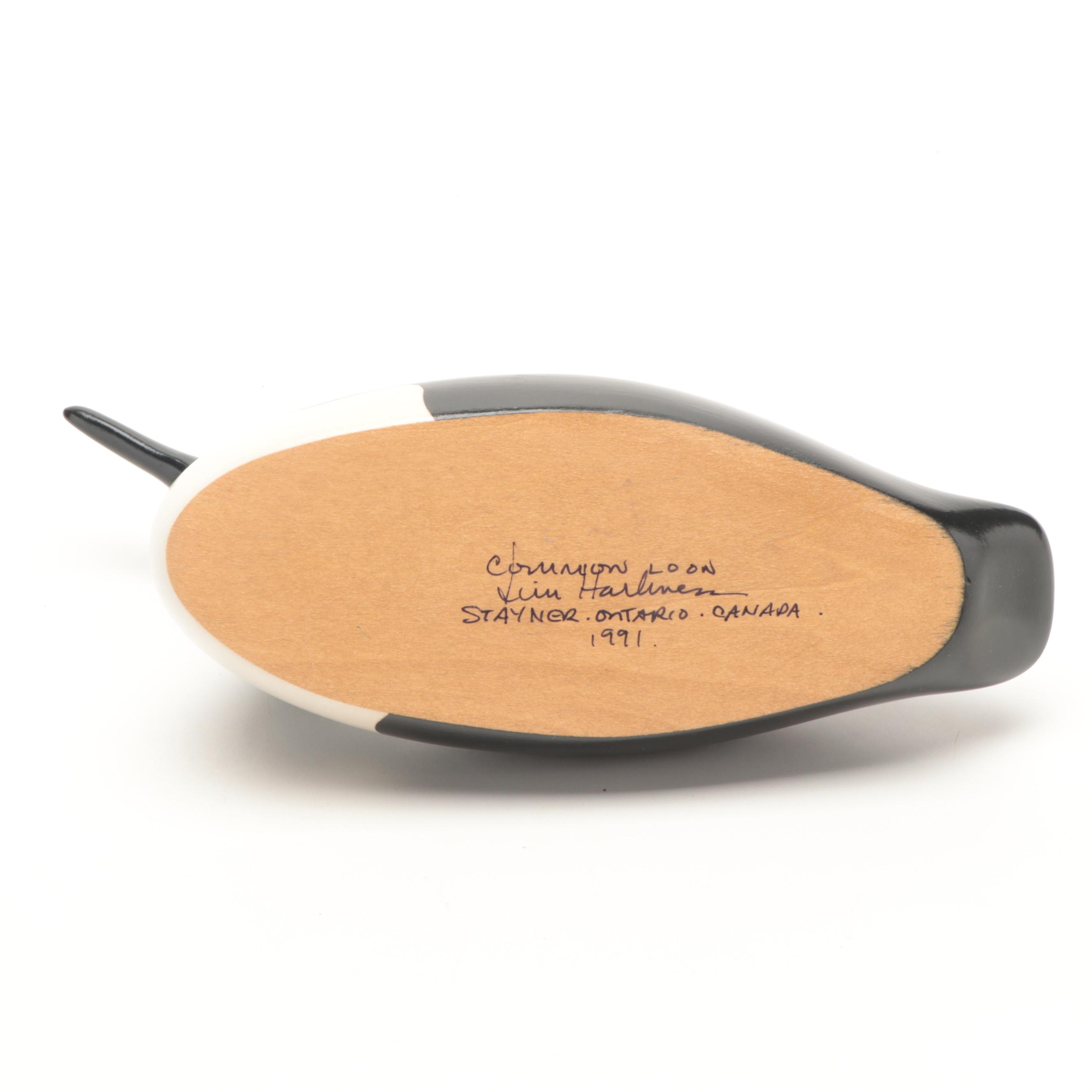 Artist Signed Hand-Painted Carved Wood Common Loon Decoy Figures, 1990s