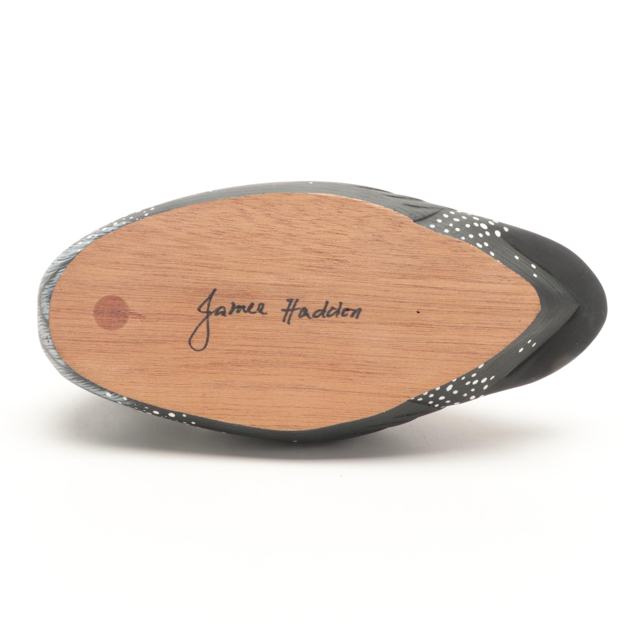 Artist Signed Hand-Painted Carved Wood Common Loon Decoy Figures, 1990s