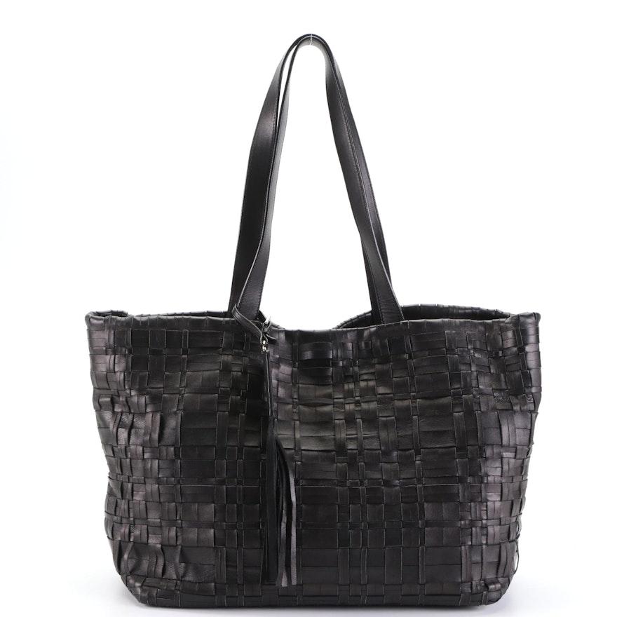 Prada Black Woven Leather Tote Bag