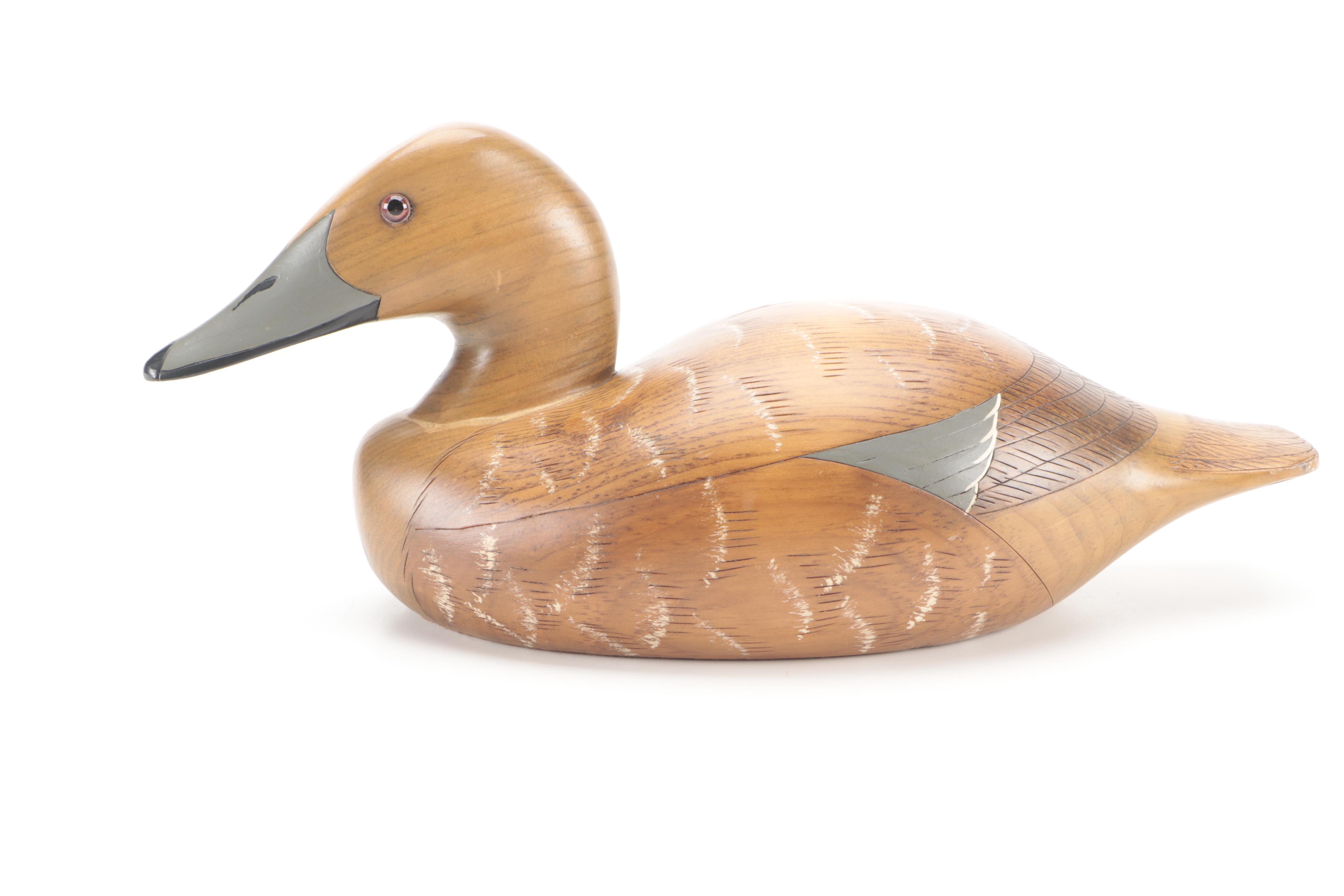 Artist Signed Hand-Painted Carved Wood Loon and Duck Decoy Figures, Late 20th C