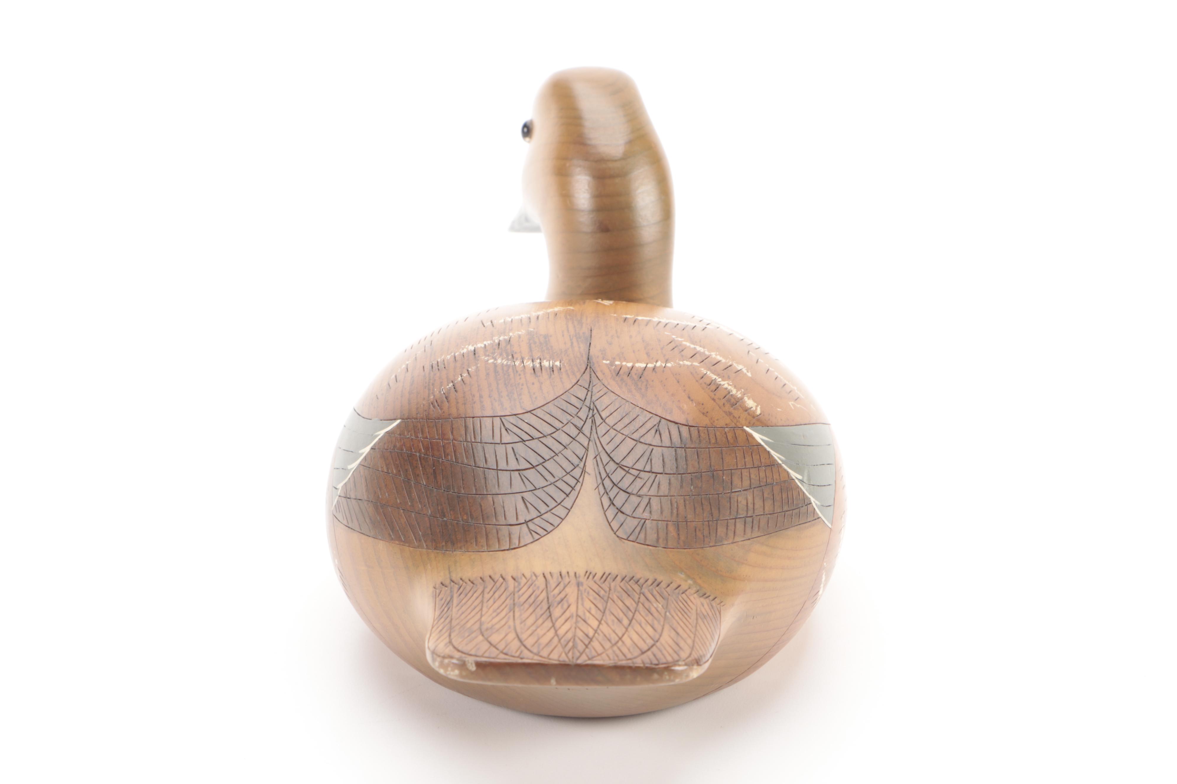 Artist Signed Hand-Painted Carved Wood Loon and Duck Decoy Figures, Late 20th C