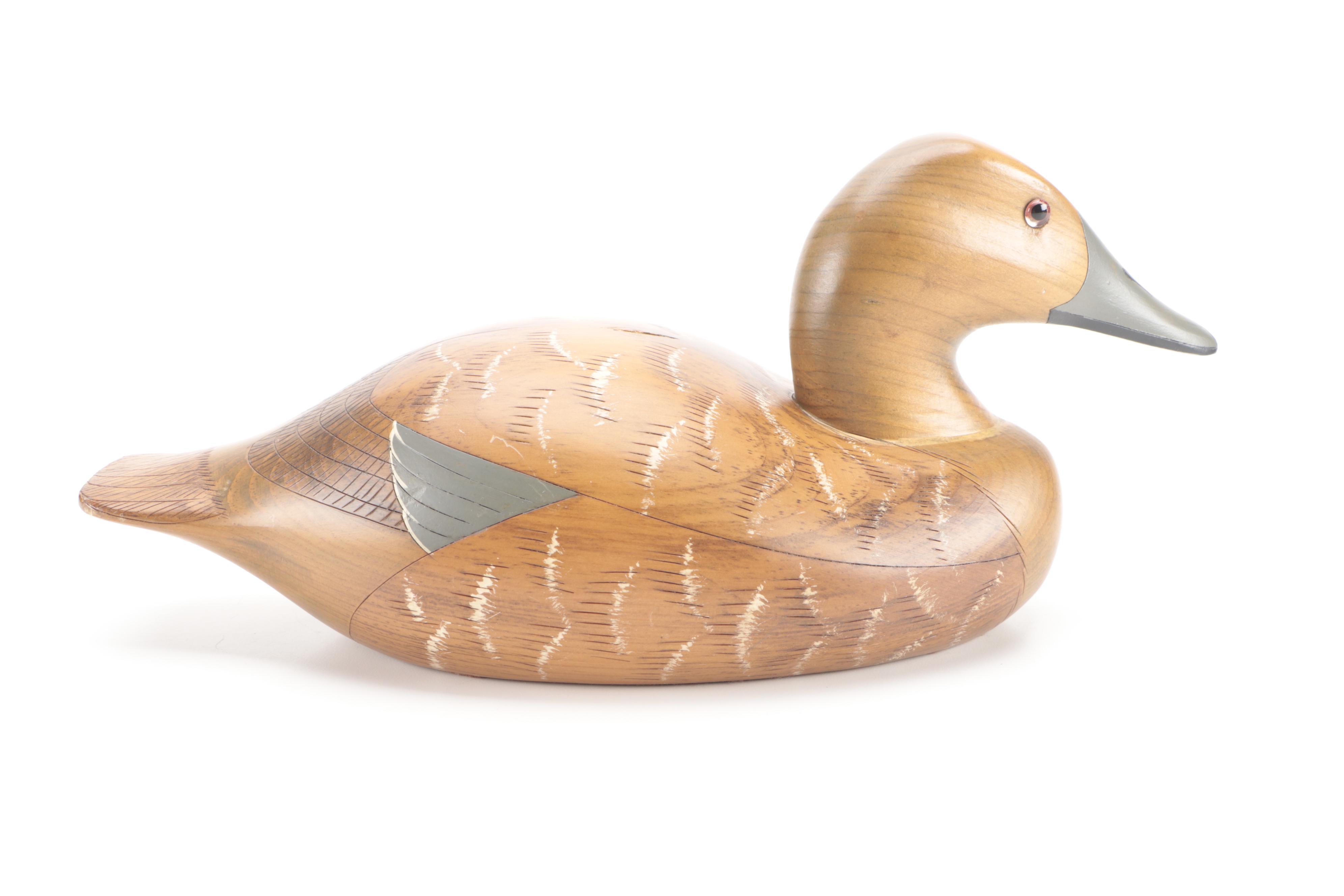 Artist Signed Hand-Painted Carved Wood Loon and Duck Decoy Figures, Late 20th C