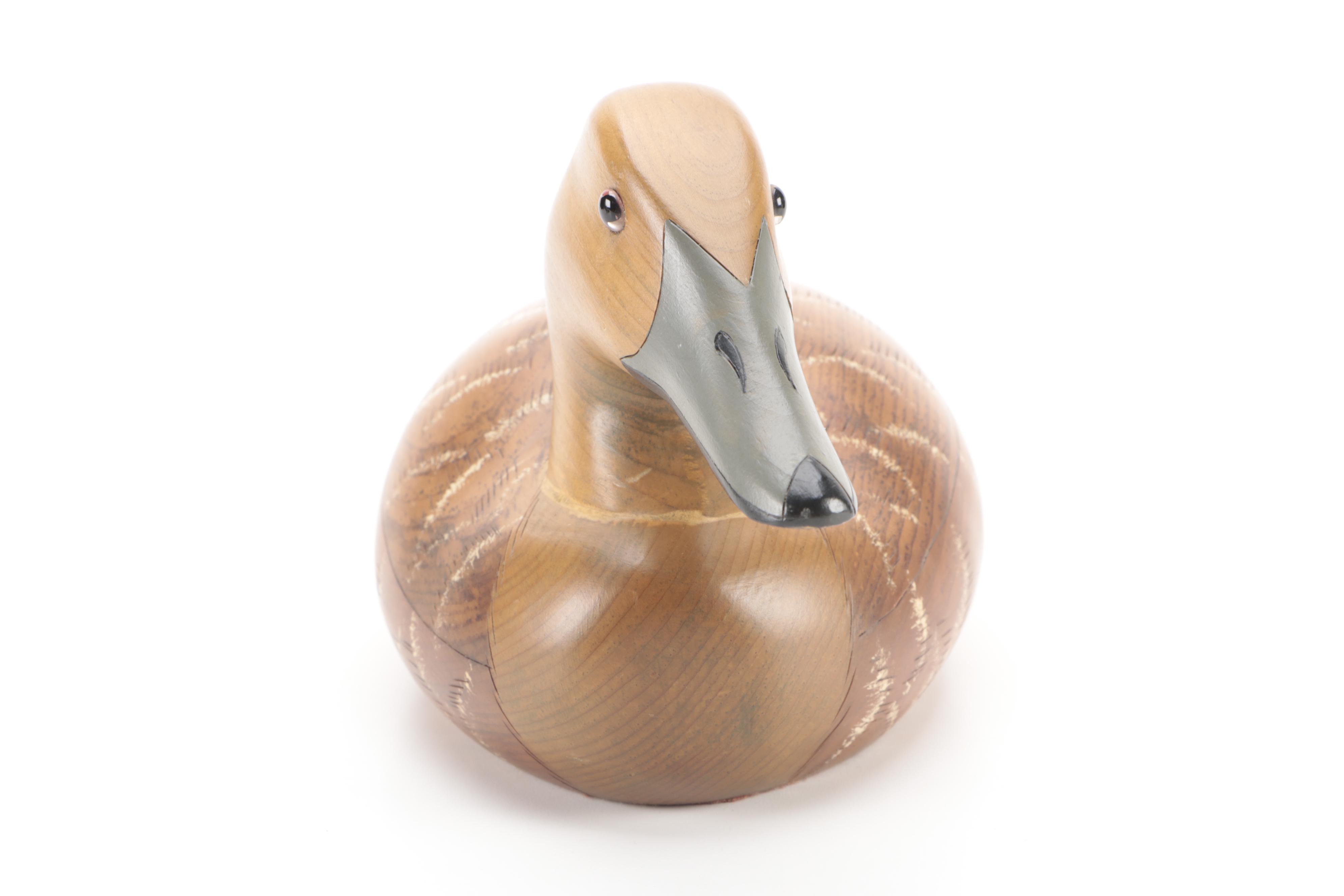 Artist Signed Hand-Painted Carved Wood Loon and Duck Decoy Figures, Late 20th C