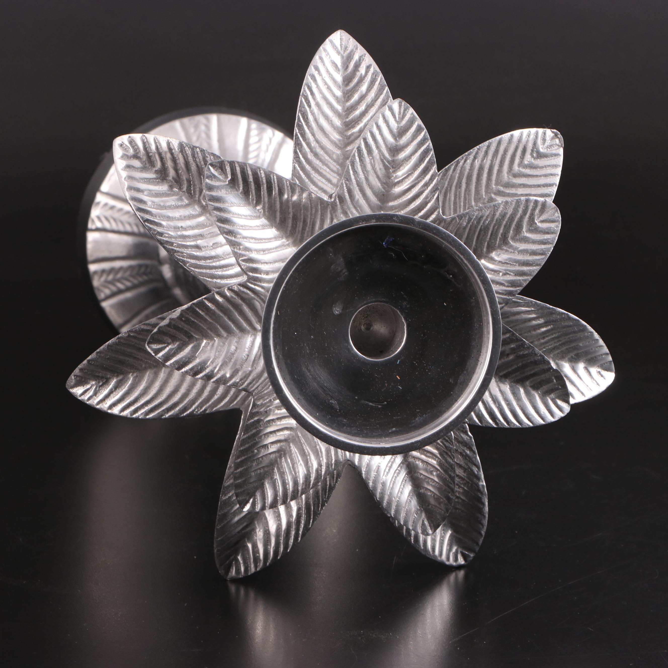 Holland Boone Polished Pewter Palm Tree Candlesticks